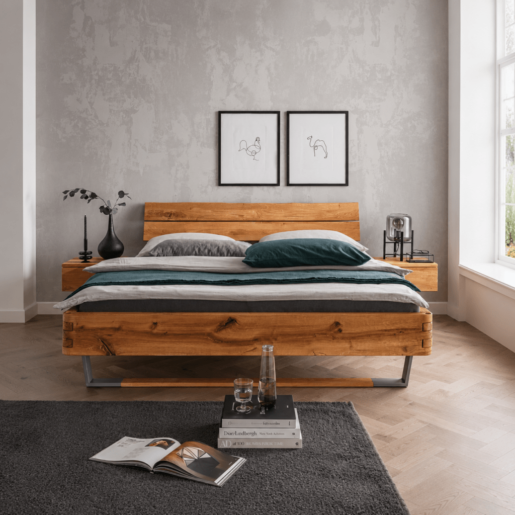 Van Schaik Wolfram Massief Eiken Balkenbed sfeerbeeld in moderne slaapkamer