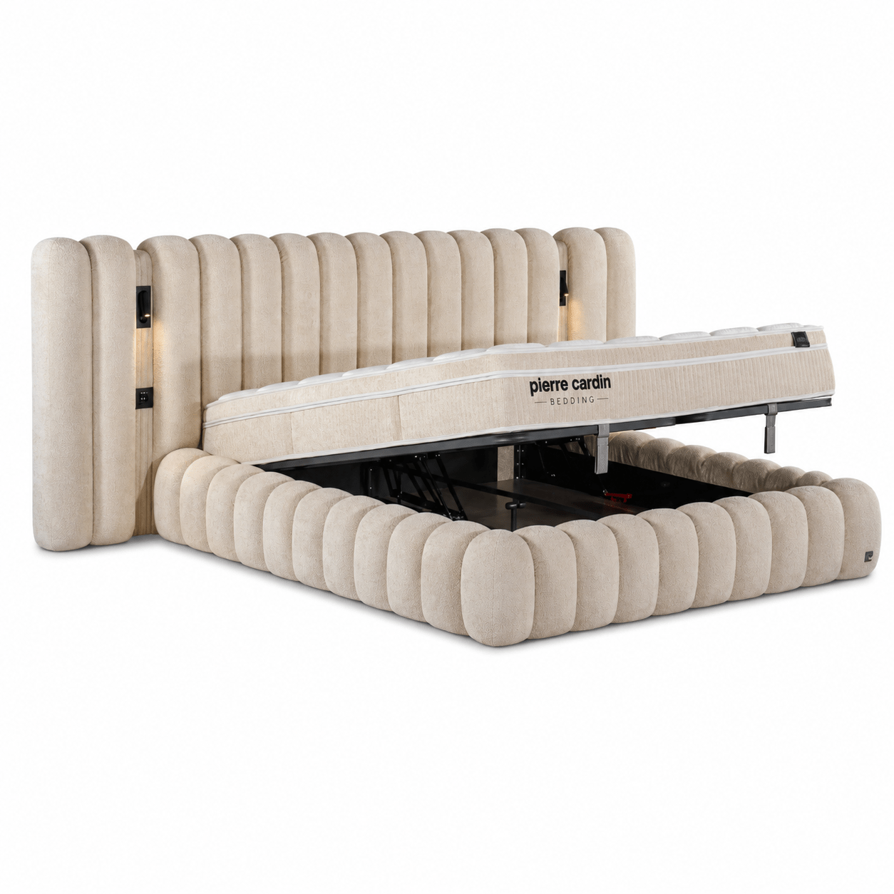 Geopende opbergboxspring Modena Prime met stalen frame en Smooth Motion systeem