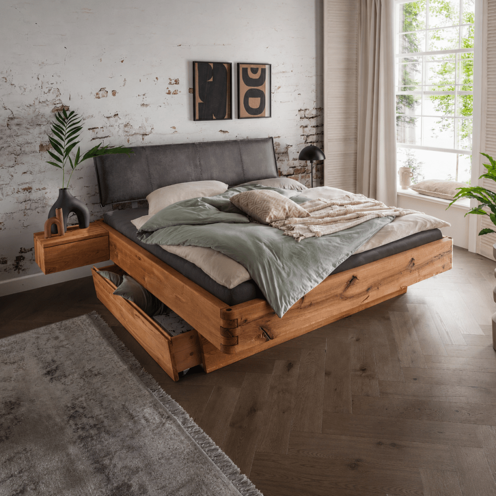 Van Schaik Pryor Massief Eiken Balkenbed met bedlades sfeerbeeld in moderne slaapkamer