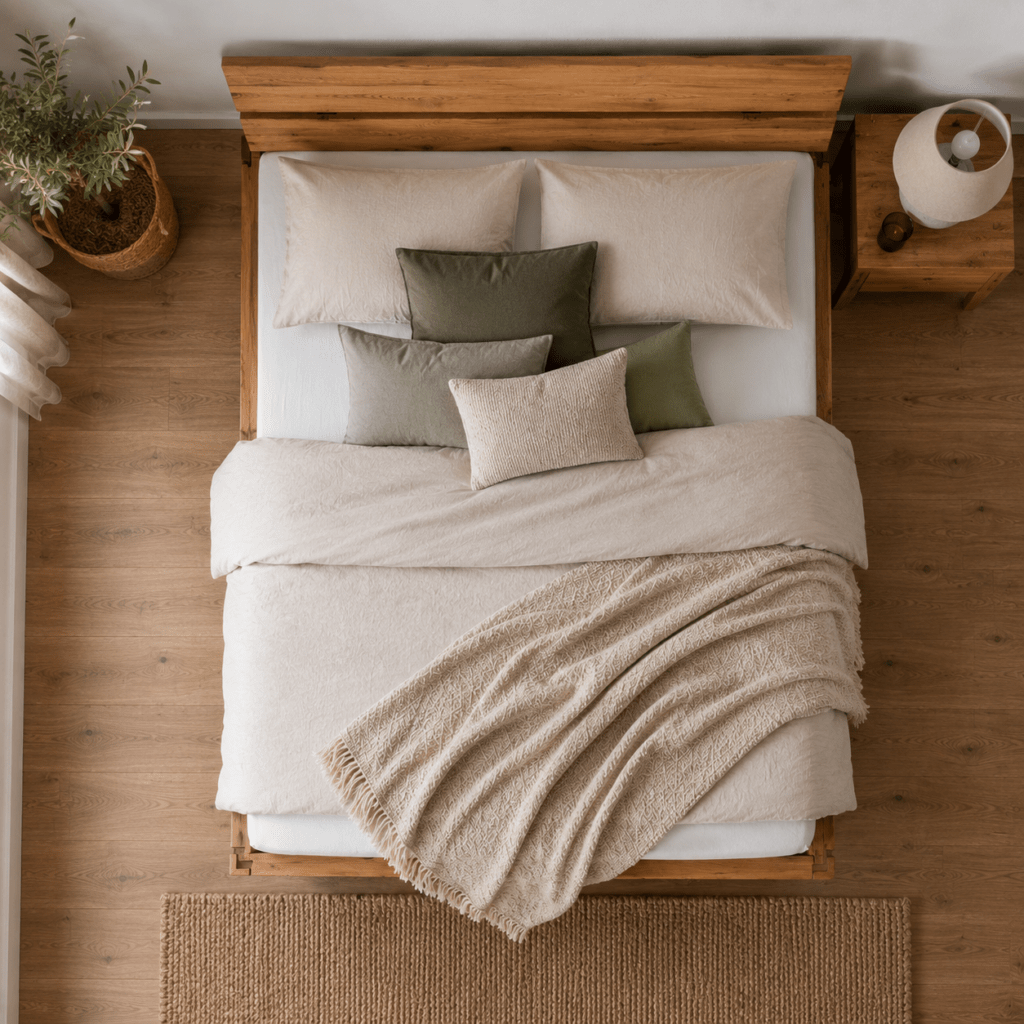 Bovenaanzicht van het Van Schaik Stavor Massief Eiken Balkenbed met matras