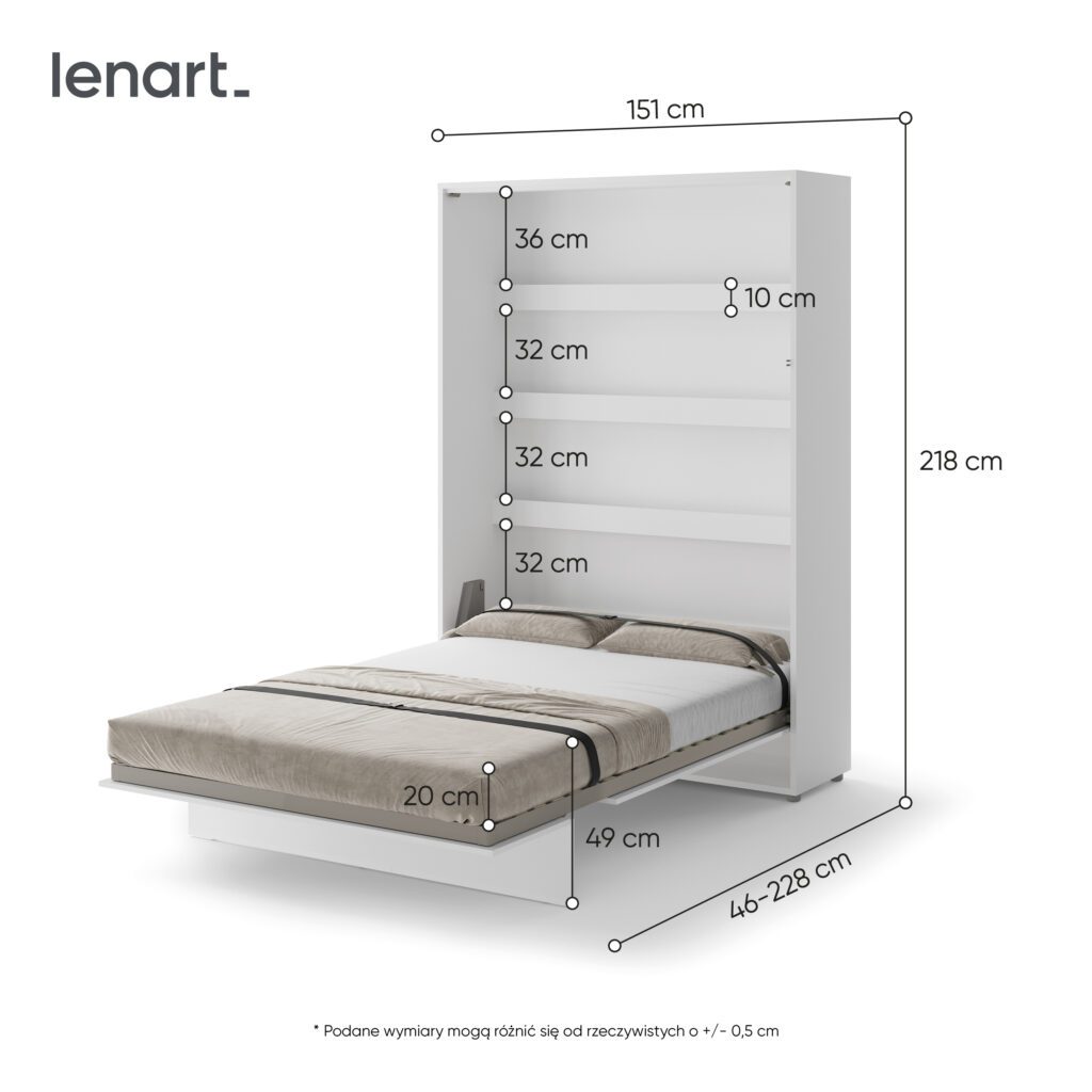 Kleurenvariaties van het Lenart Concept verticaal opklapbed 140x200