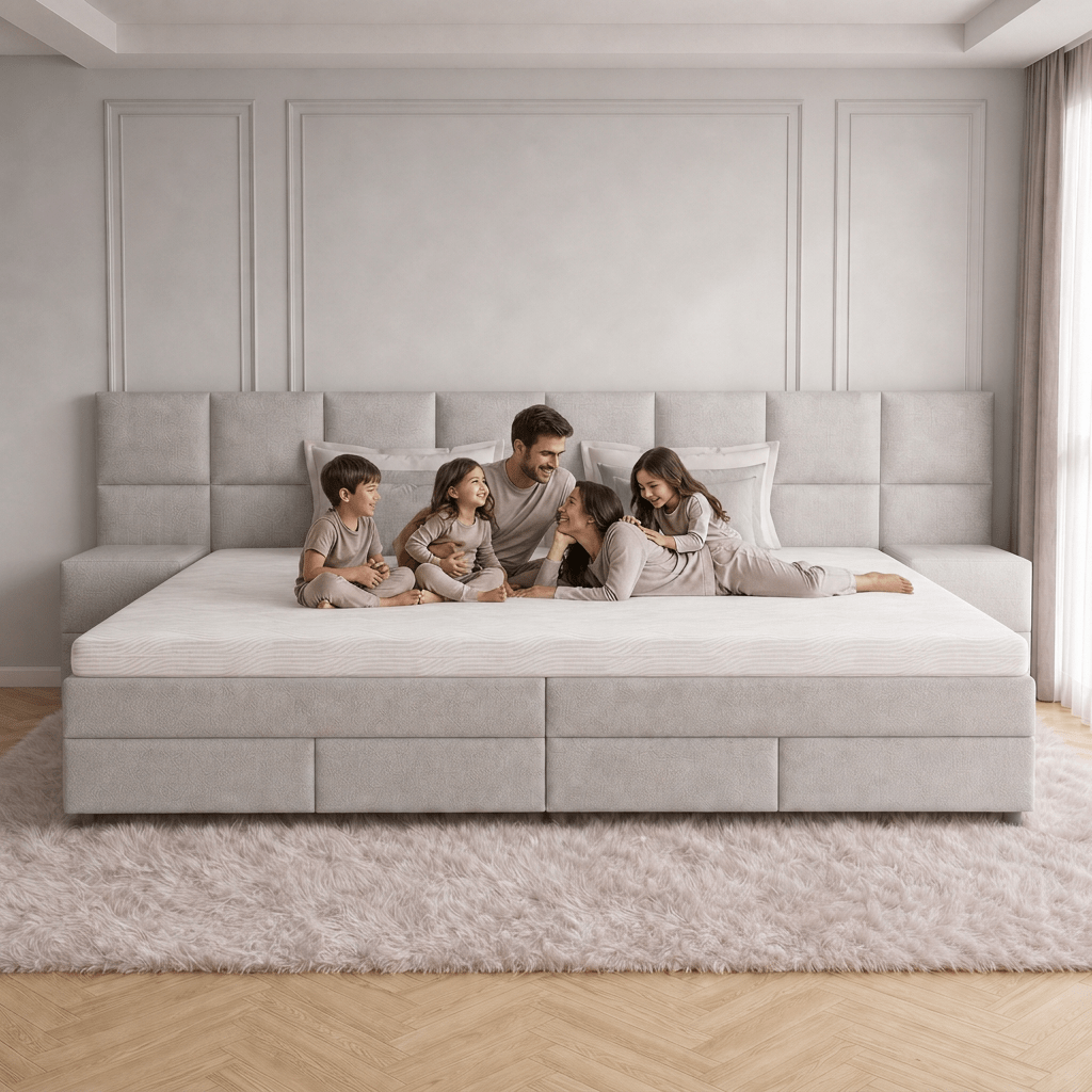 Van Schaik Familie Boxspring Lume XXXL extra breed familiebed in luxe slaapkamer