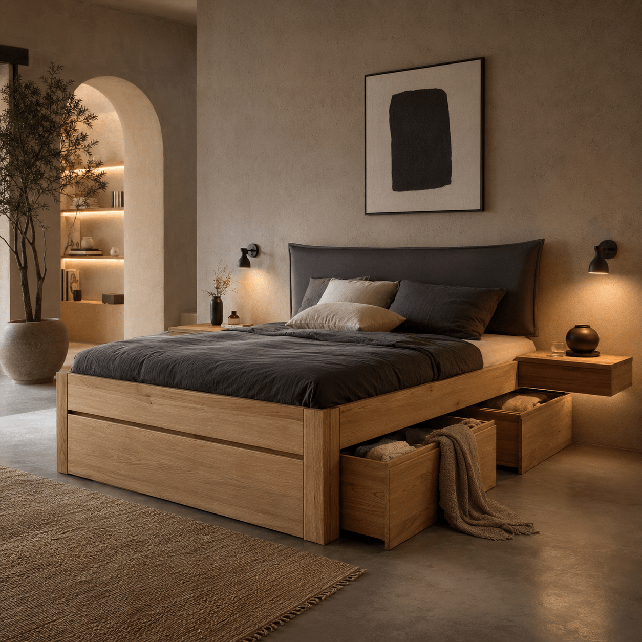 Houtnerf en textuur van Stabverleimt massief wild eikenhout bij het Ragnor bed