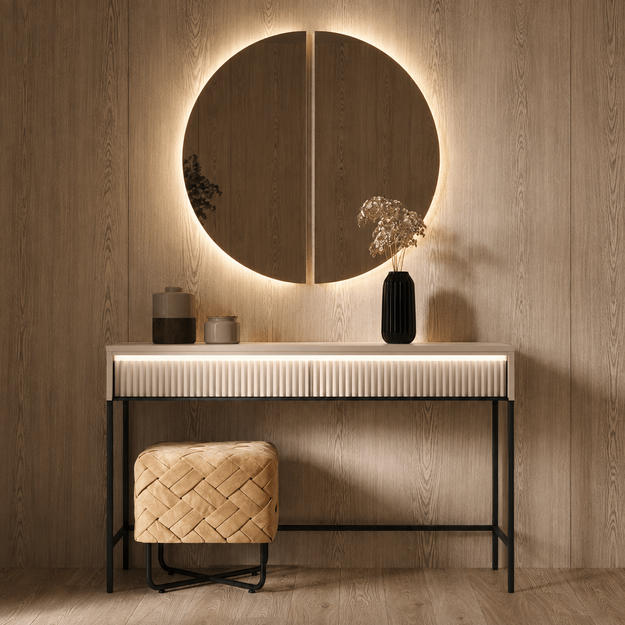 Lenart TREND BEDROOM ladekast 104 cm met verlichting zandbeige zwart