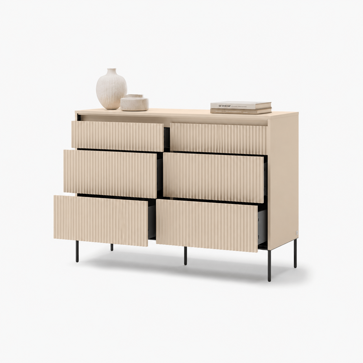 Lenart TREND BEDROOM ladekast 130 cm met verlichting zandbeige zwart