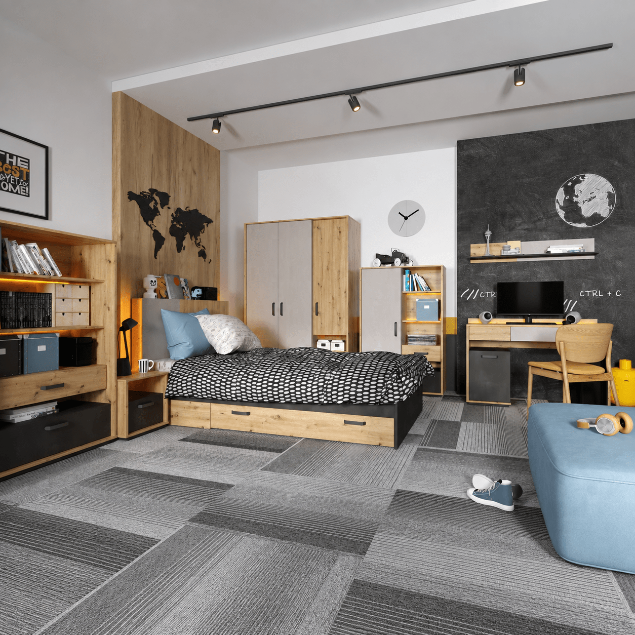Lenart Qubic complete kinderkamer set in Artisan eiken en grijs