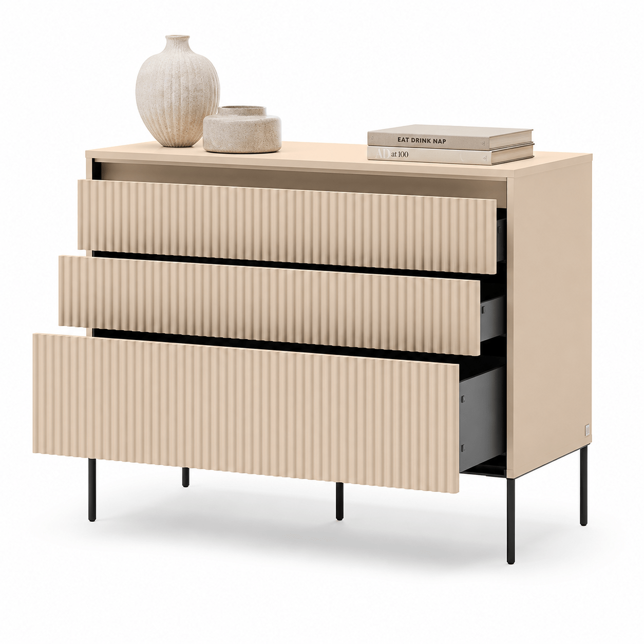 Lenart TREND BEDROOM ladekast 104 cm met verlichting zandbeige zwart