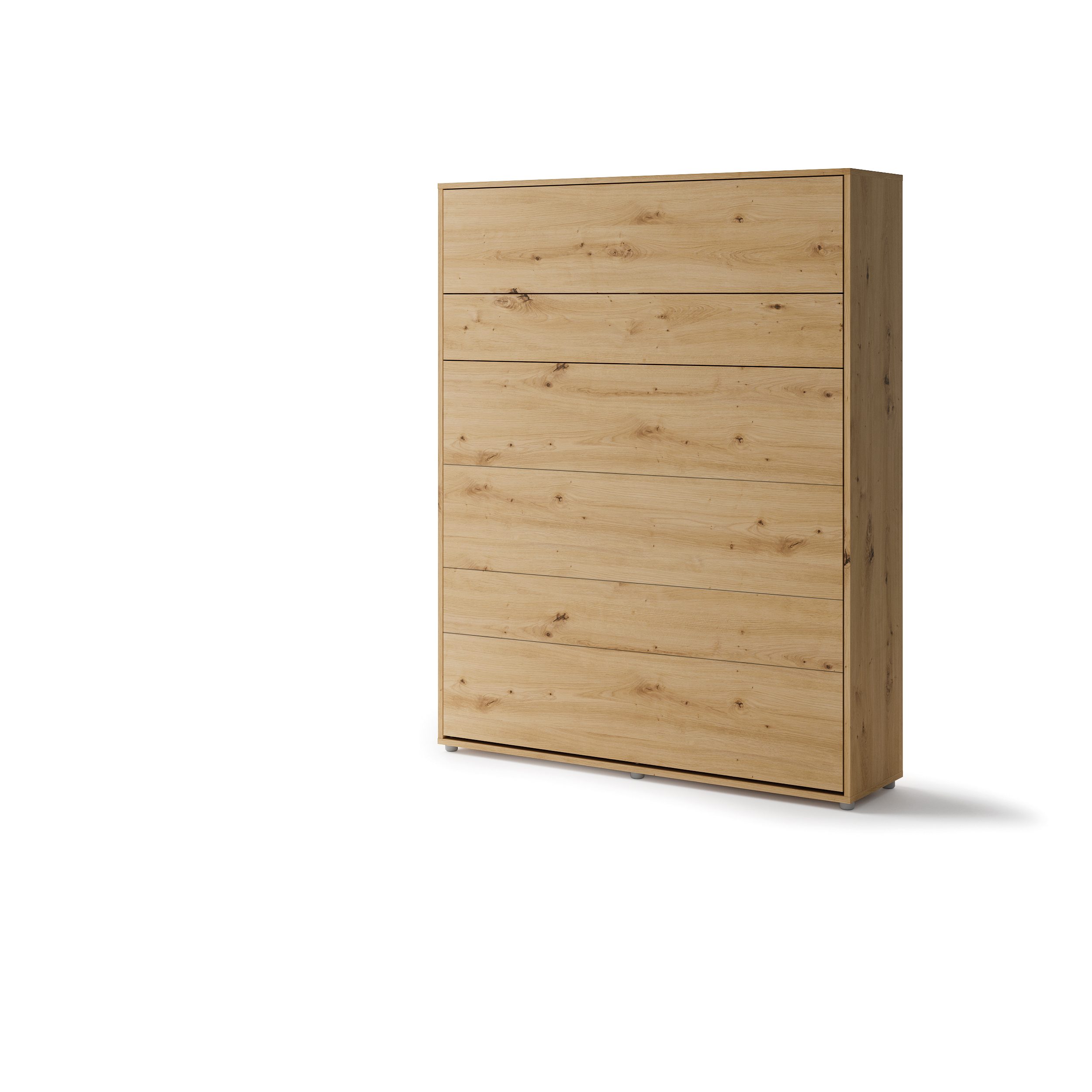 Uitgeklapt verticaal opklapbed 160x200 eikenkleur met stalen frame en lattenbodem
