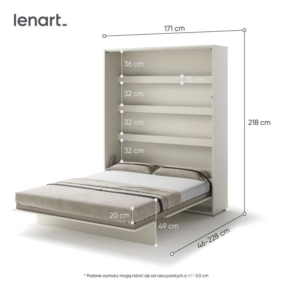 Uitgeklapt verticaal opklapbed 160x200 cashmere met stalen frame en lattenbodem
