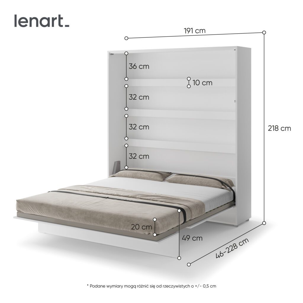 Pneumatische gasveren van het verticaal opklapbed 180x200 wit van Lenart
