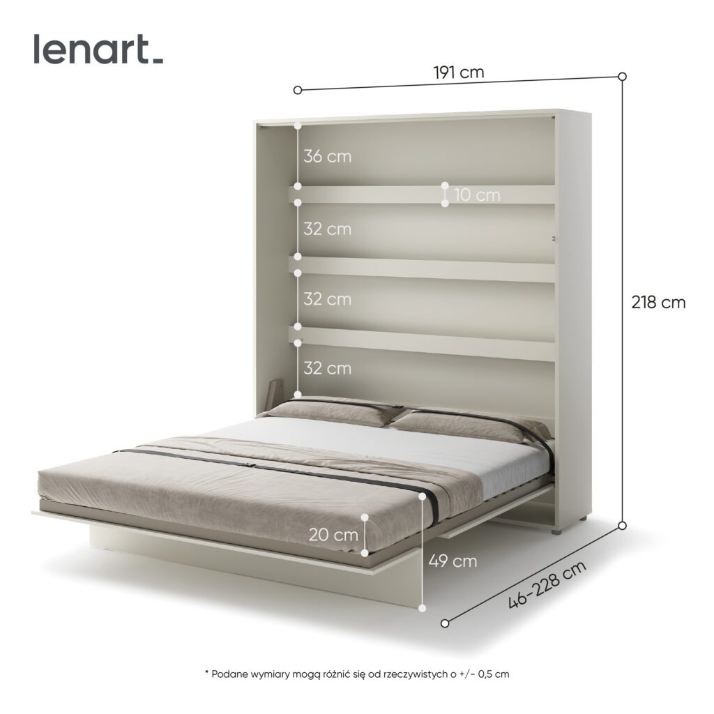 Pneumatische gasveren van het verticaal opklapbed 180x200 cashmere van Lenart
