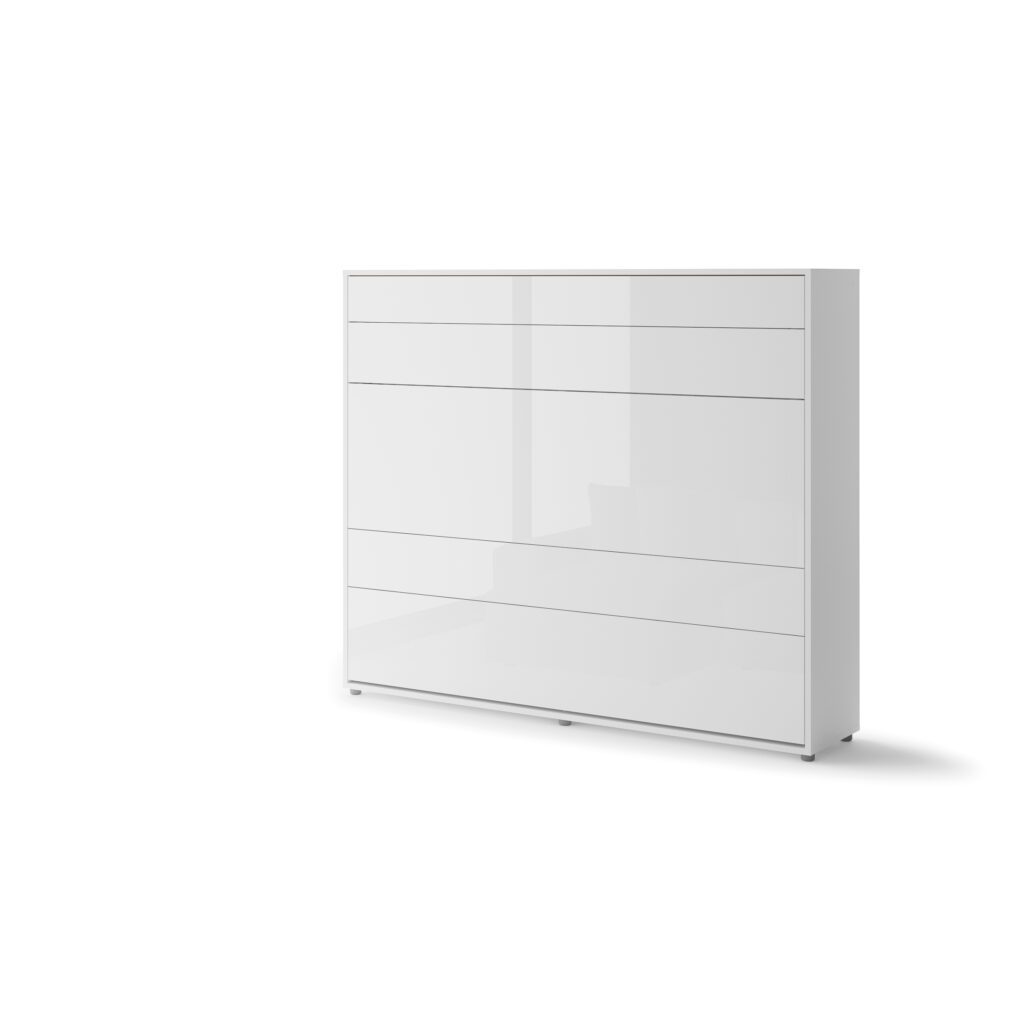 Lenart horizontaal opklapbed 160x200 hoogglans wit ingeklapt als kastenwand