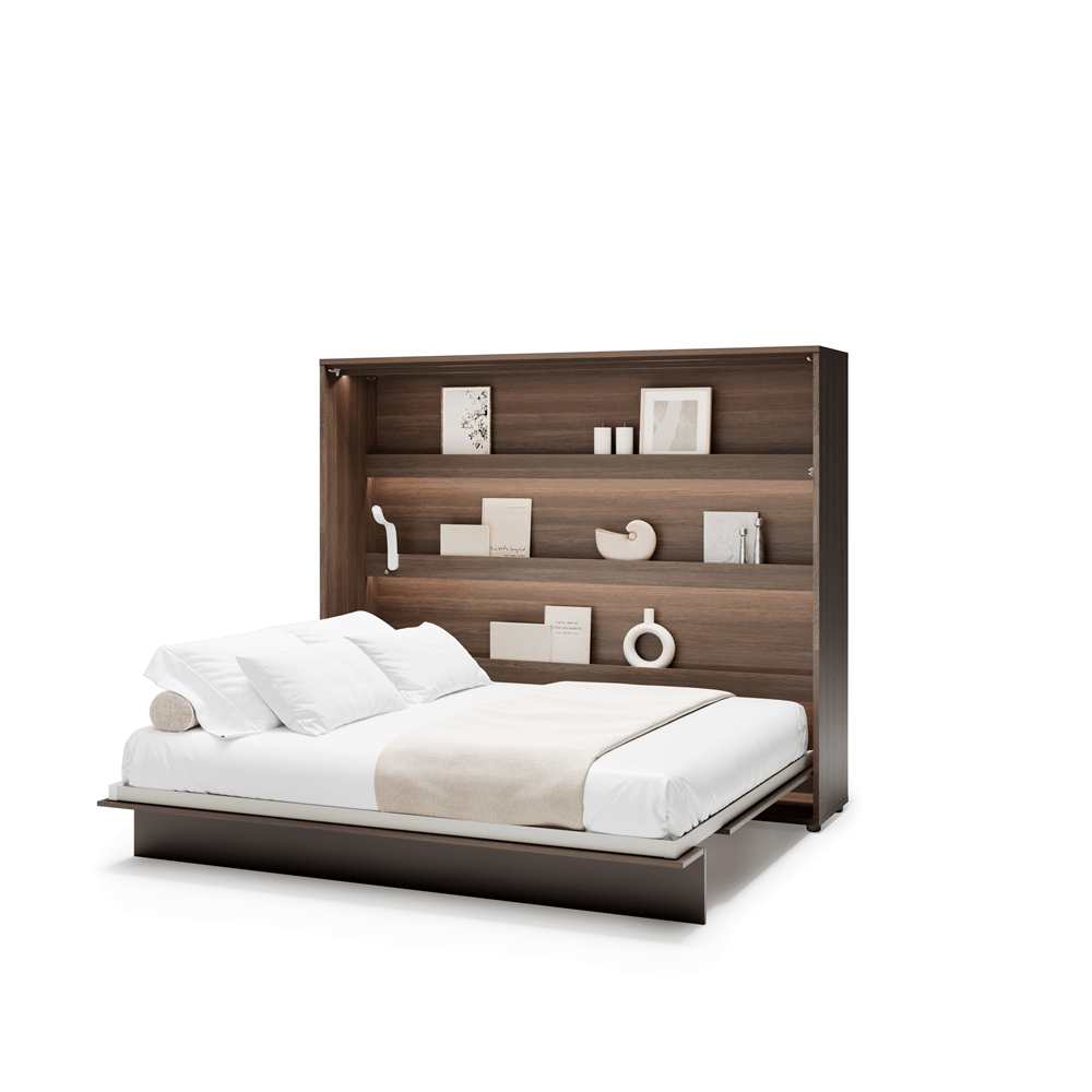 Uitgeklapt horizontaal opklapbed 160x200 kastanjebruin met lattenbodem