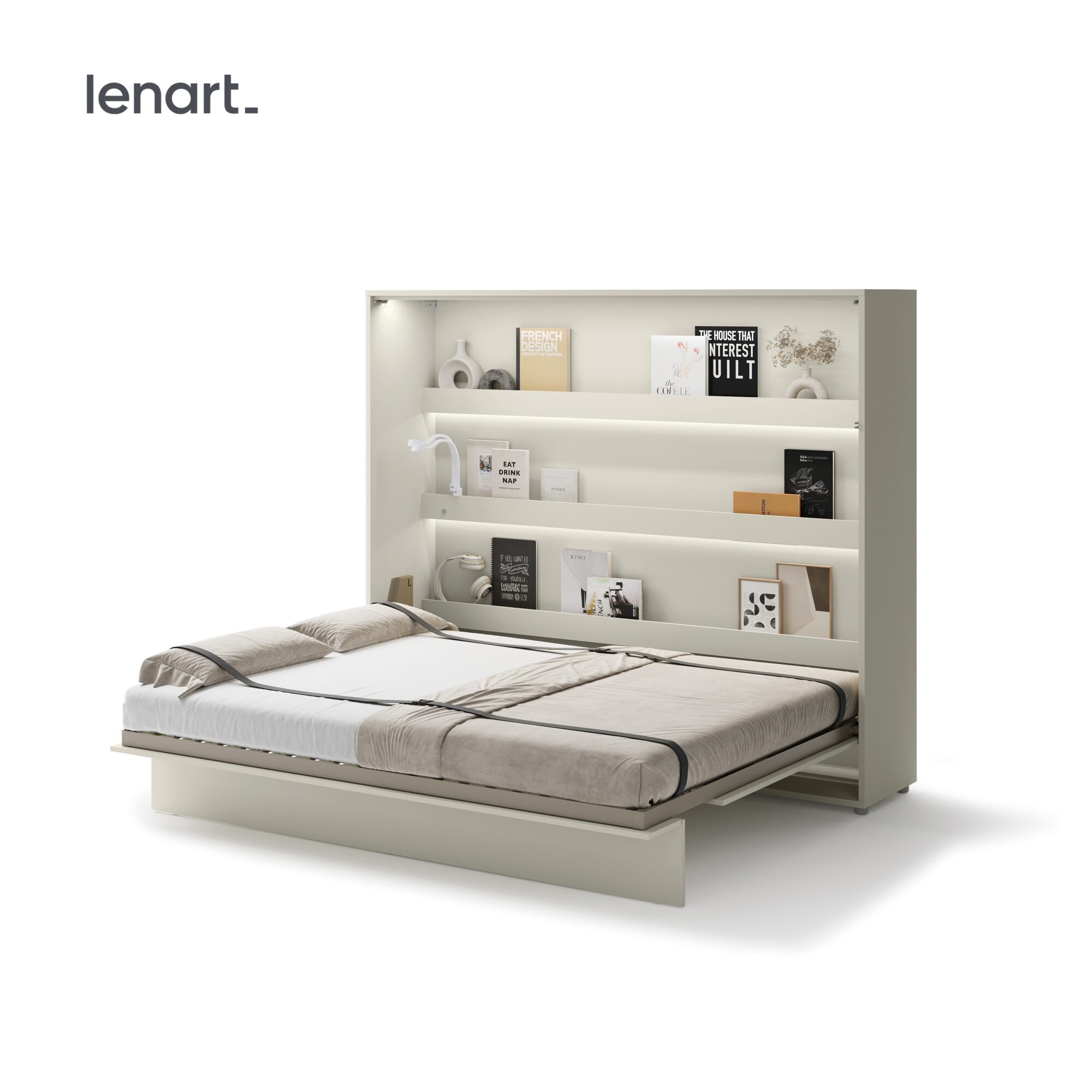 Uitgeklapt horizontaal opklapbed 160x200 cashmere met lattenbodem
