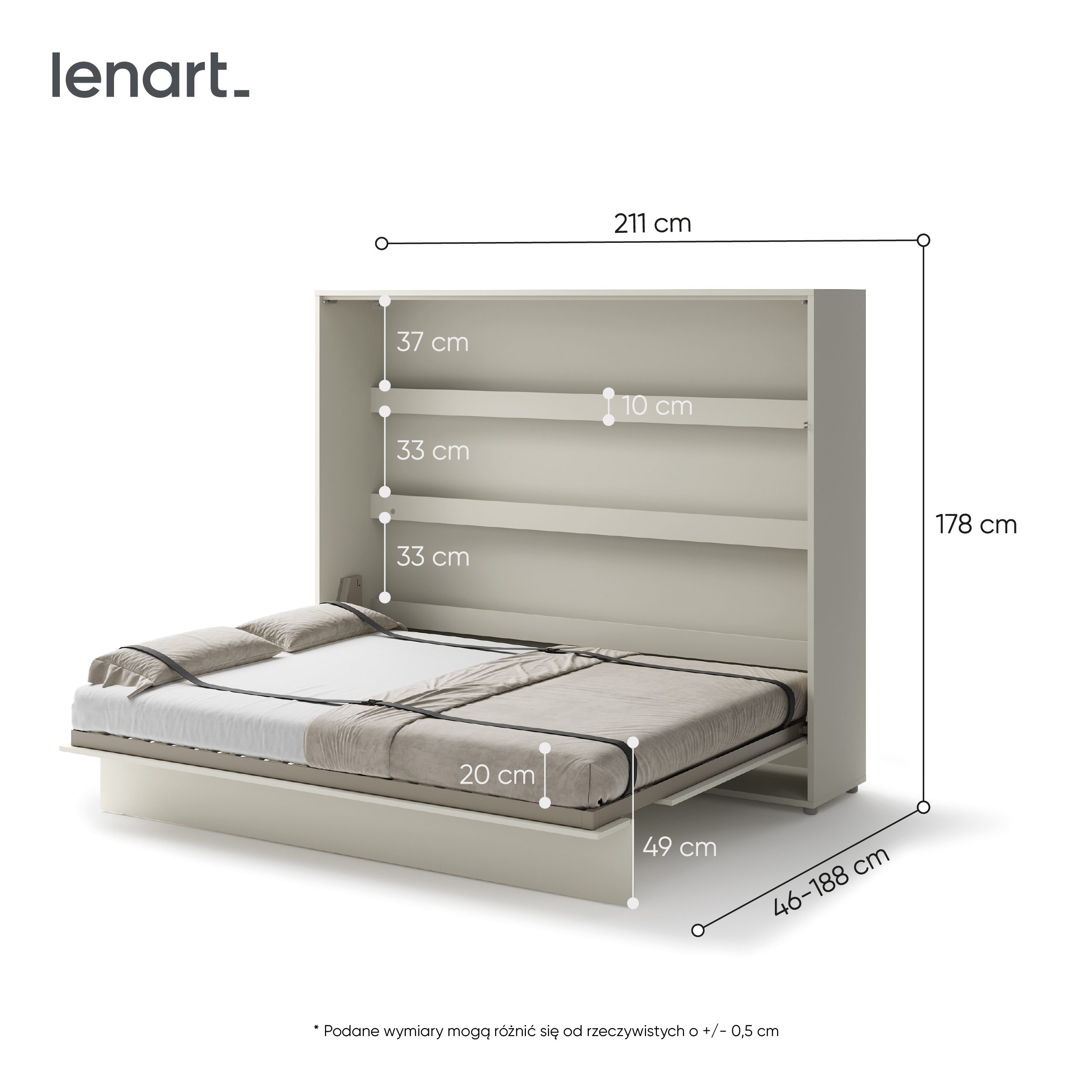 Lenart Bed Concept Horizontaal Opklapbed 160x200 - Cashmere - Afbeelding 4