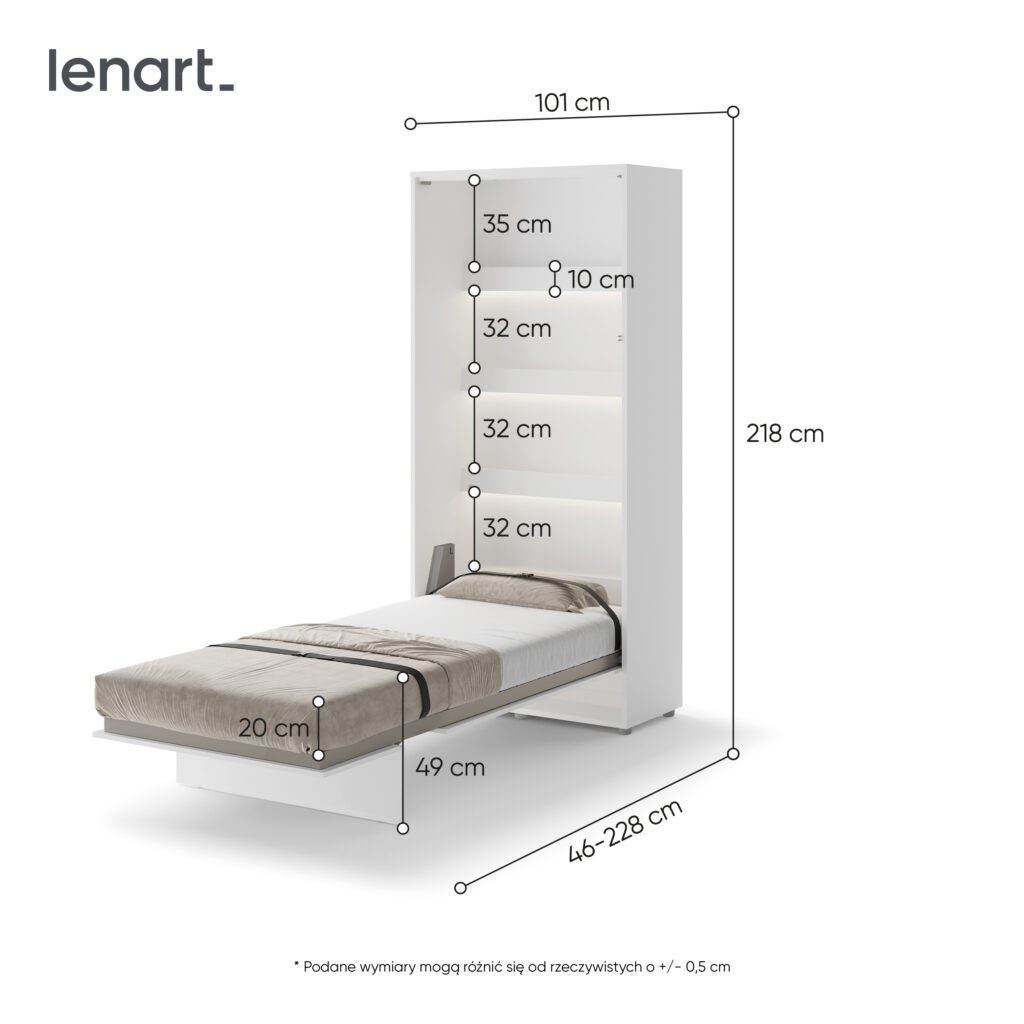 Pneumatische gasveren van het verticaal opklapbed 90x200 wit van Lenart