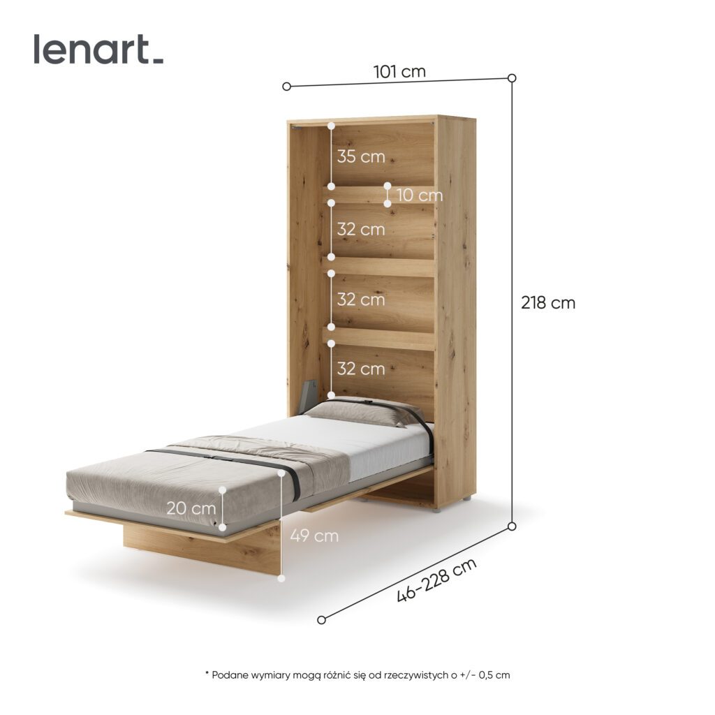 Zijaanzicht van de eiken bedkast ombouw 90x200