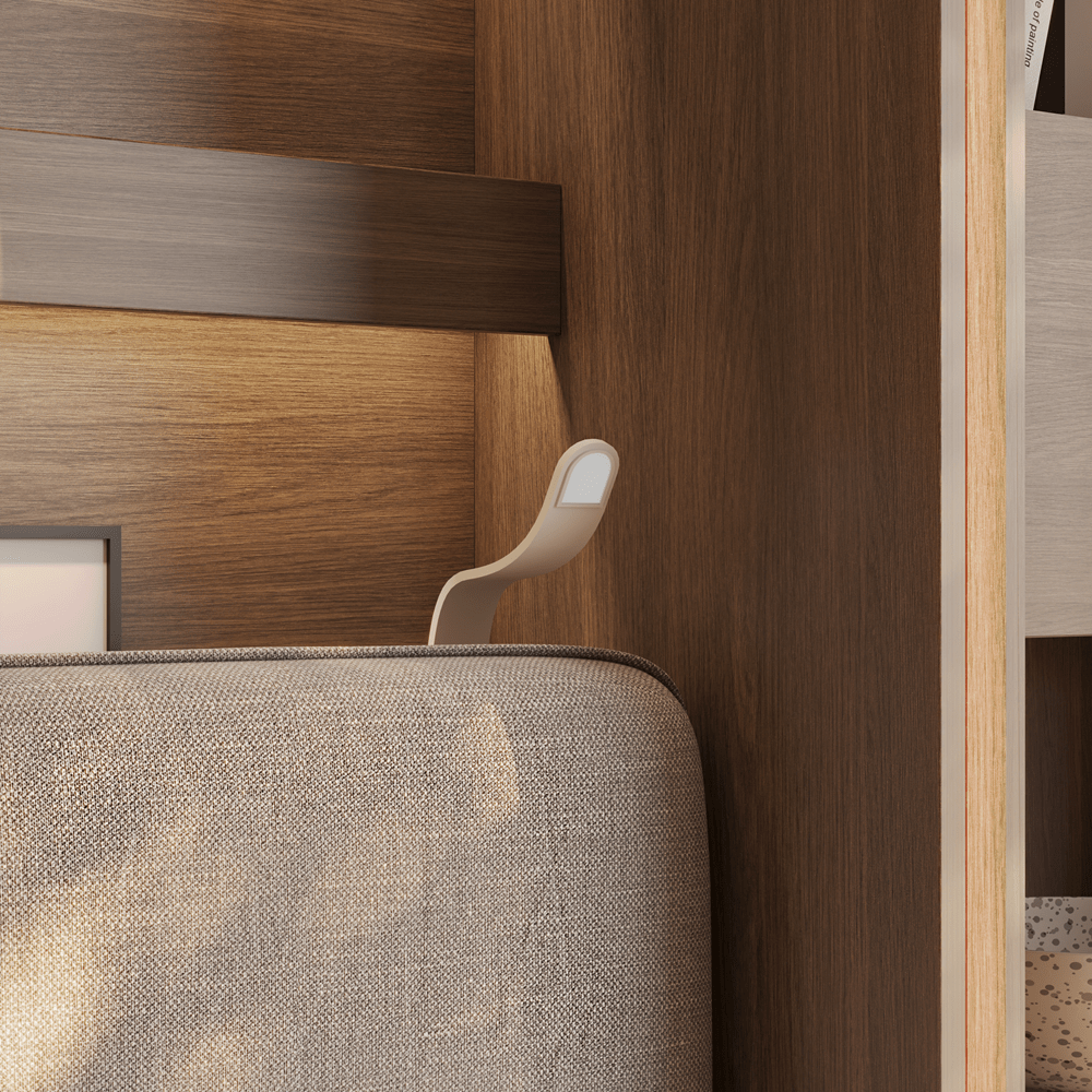 USB-leeslamp op het verticaal opklapbed 90x200 kastanjebruin van Lenart