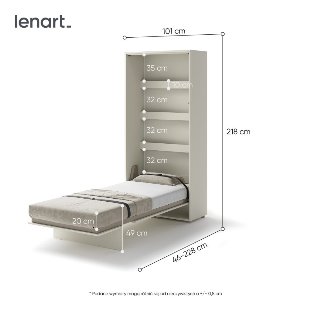 Zijaanzicht van de cashmere bedkast ombouw 90x200