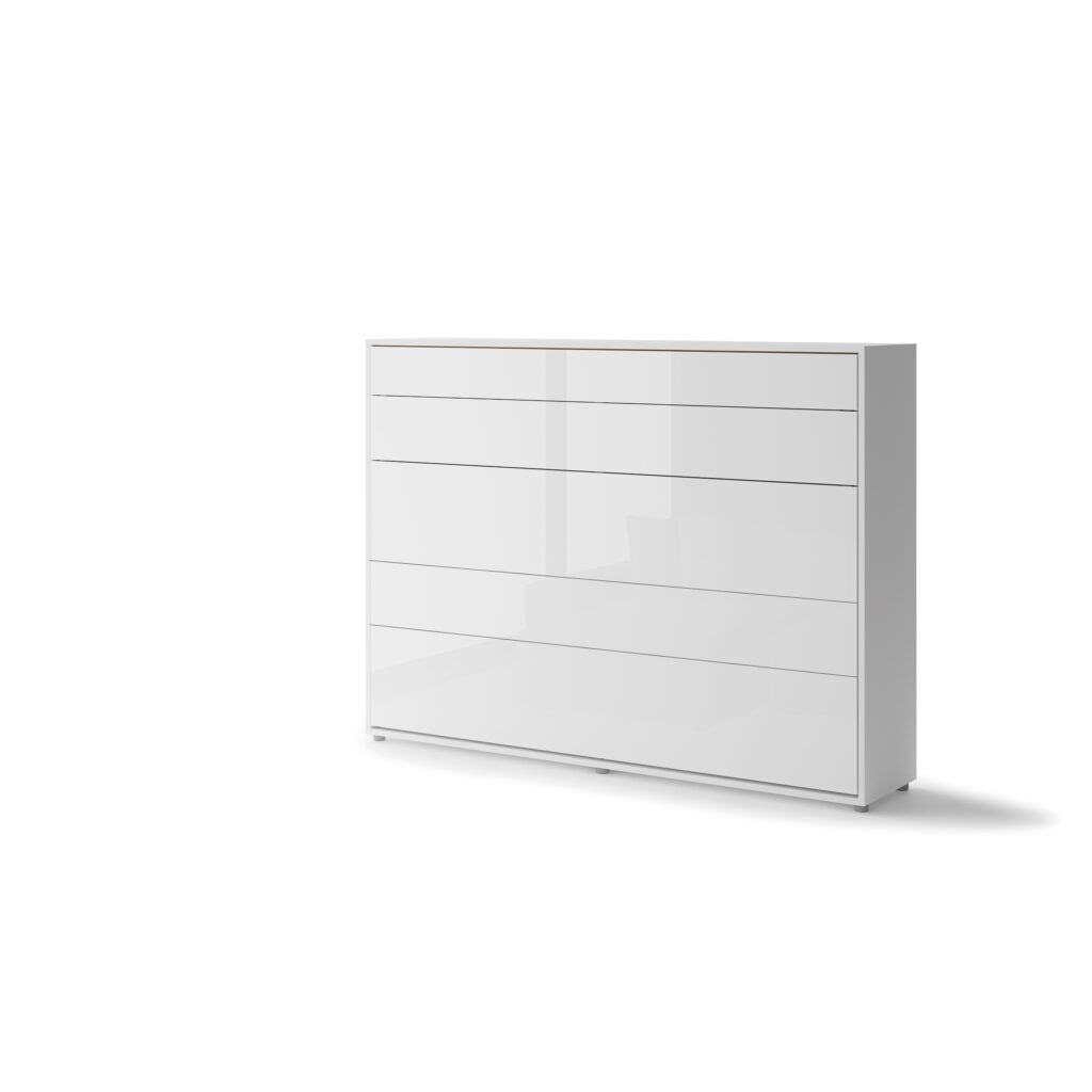 Lenart horizontaal opklapbed 140x200 hoogglans wit ingeklapt als dressoir