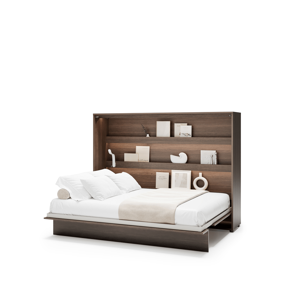 Uitgeklapt horizontaal opklapbed 140x200 kastanjebruin met lattenbodem