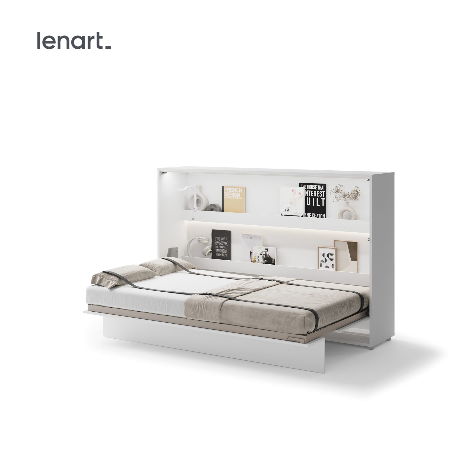 Pneumatische gasveren van het horizontaal opklapbed 120x200 wit van Lenart