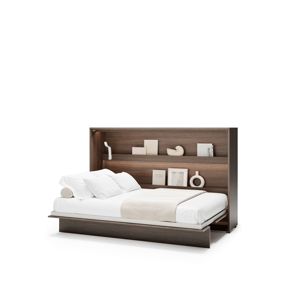 Uitgeklapt horizontaal opklapbed 120x200 kastanjebruin met stalen frame en lattenbodem