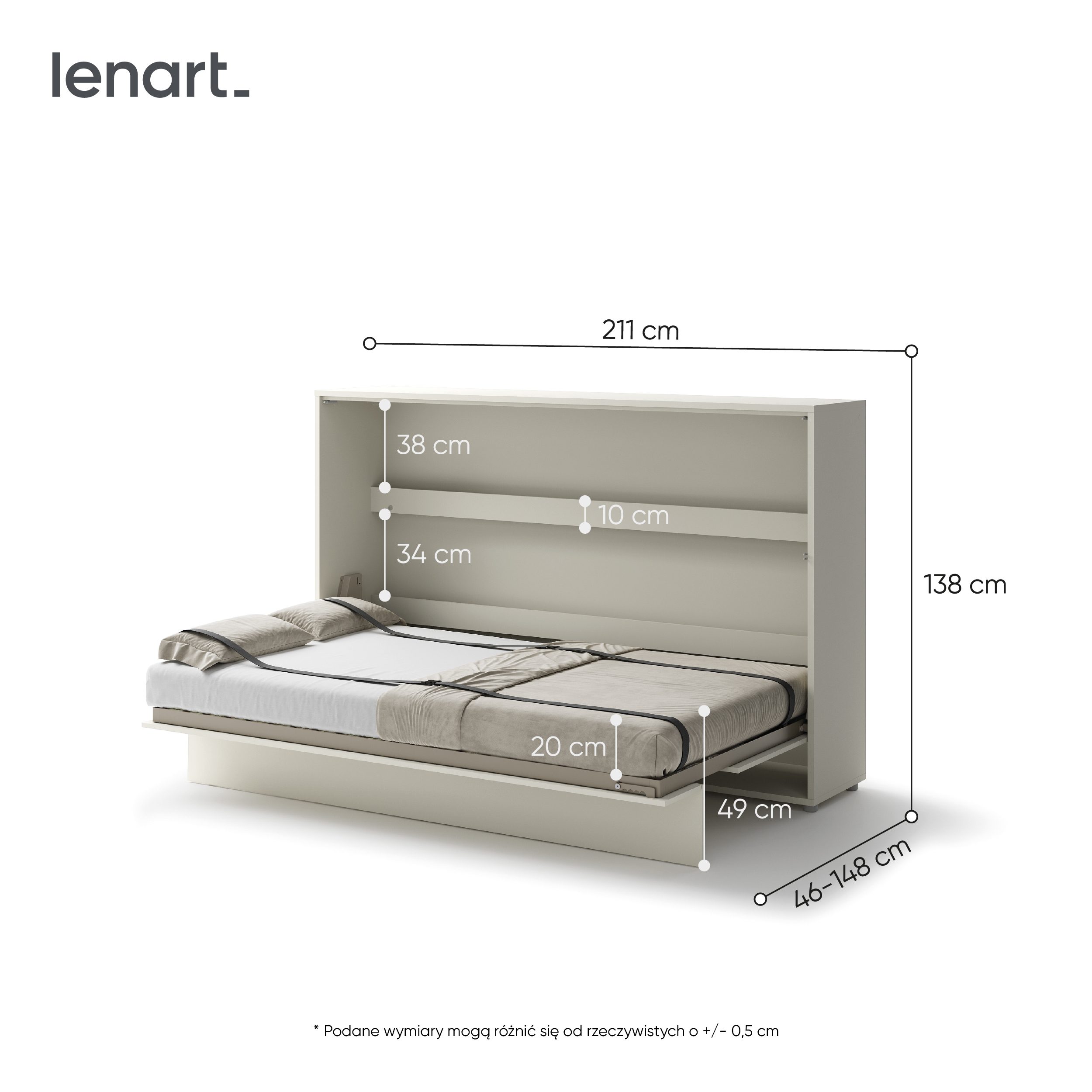 Lenart Bed Concept Horizontaal Opklapbed 120x200 - Cashmere - Afbeelding 5