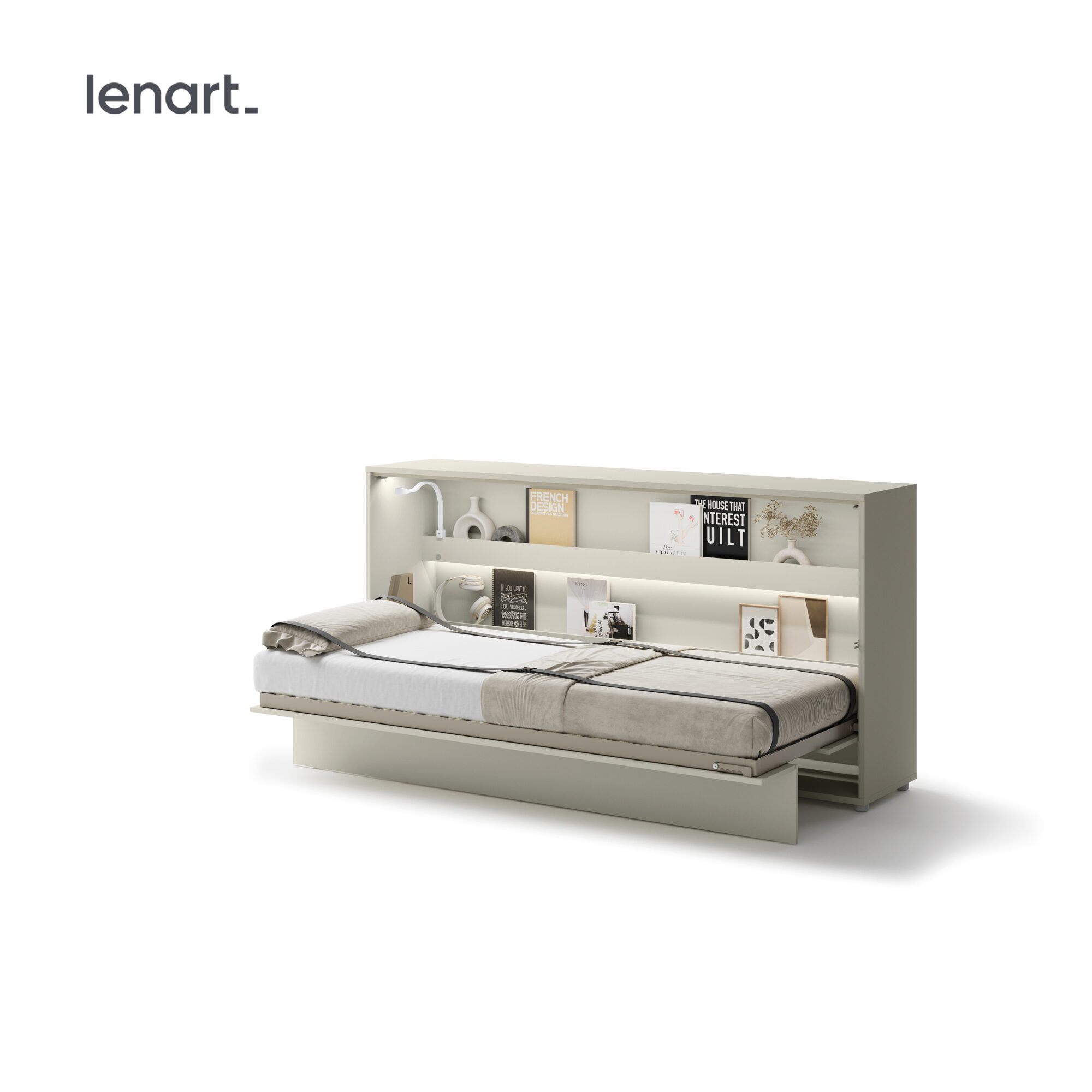 Pneumatische gasveren van het horizontaal opklapbed 90x200 cashmere van Lenart