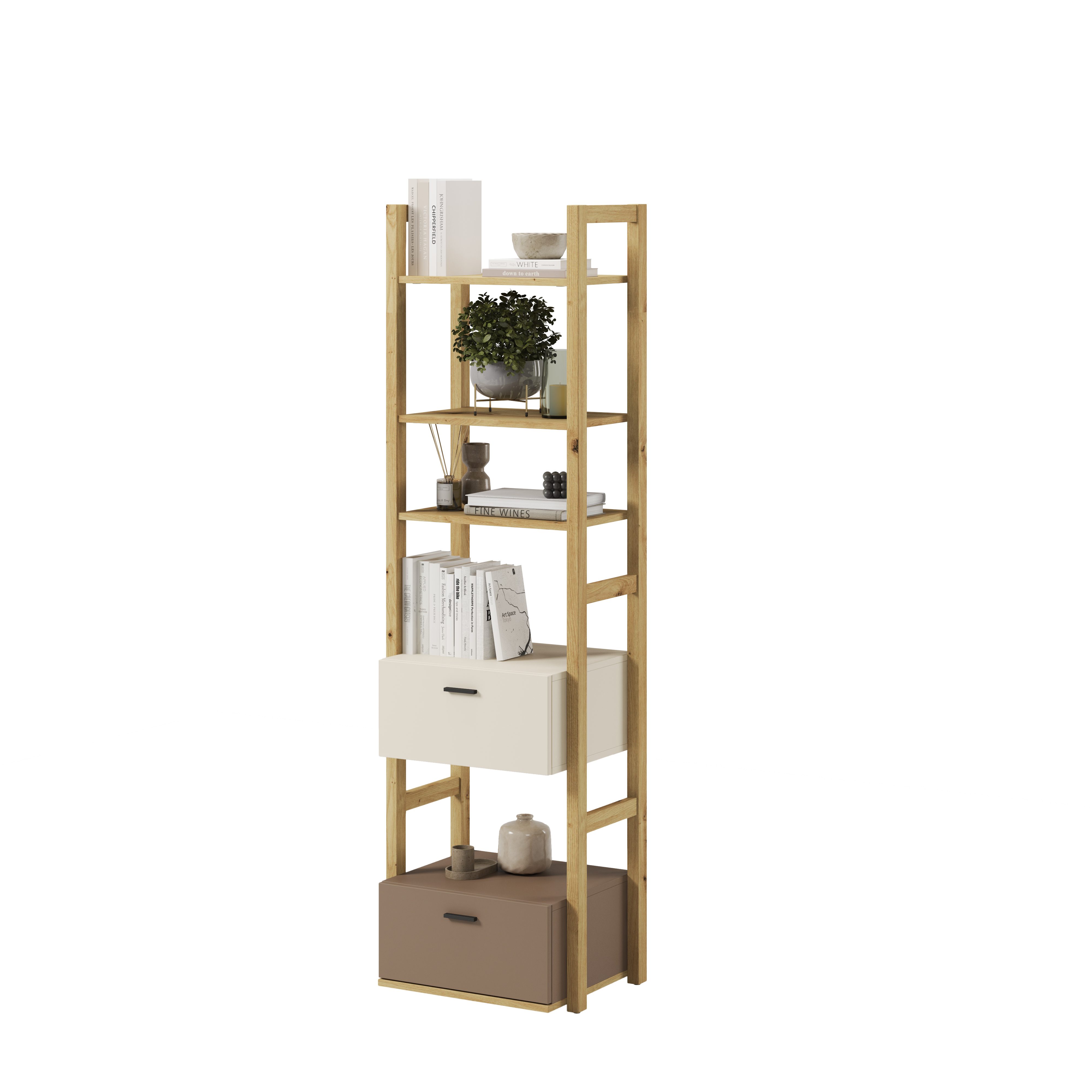 Lenart Lenny smalle boekenkast eiken beige truffel