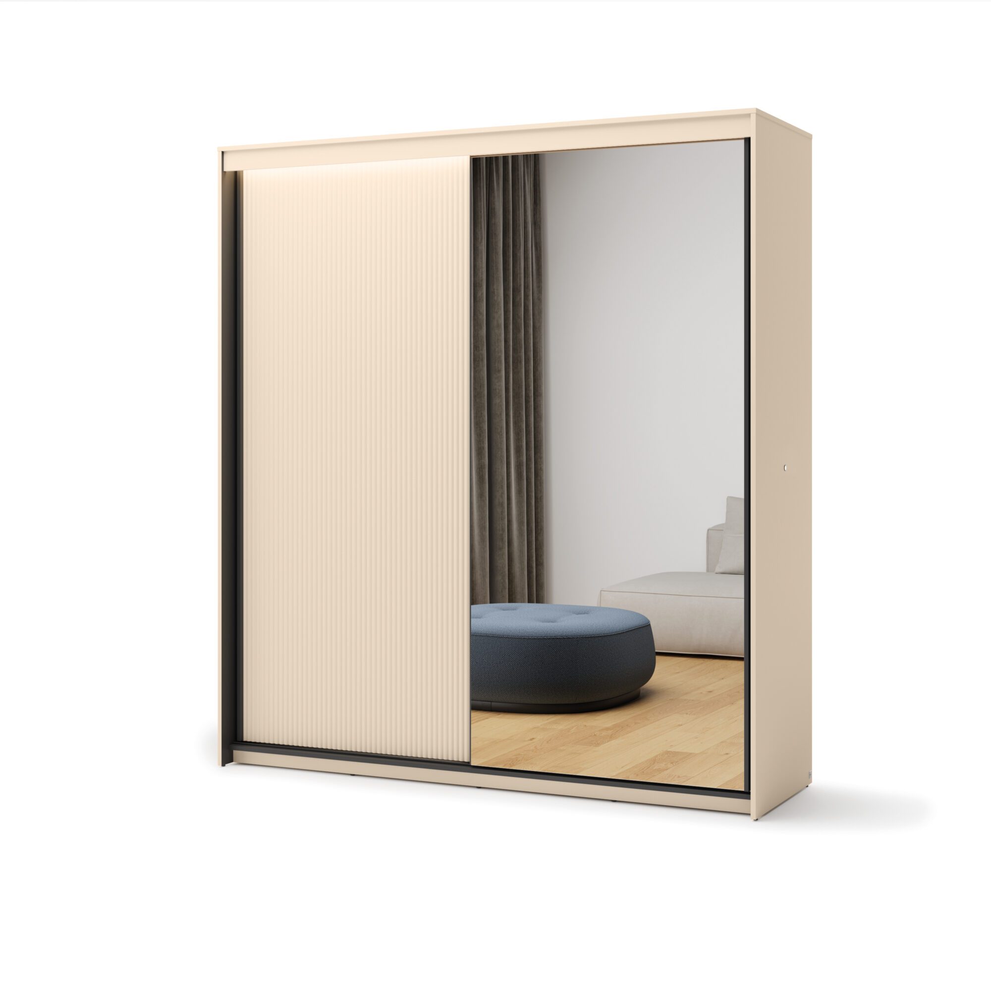 Lenart TREND schuifdeurkast 200 cm zandbeige zwart vooraanzicht