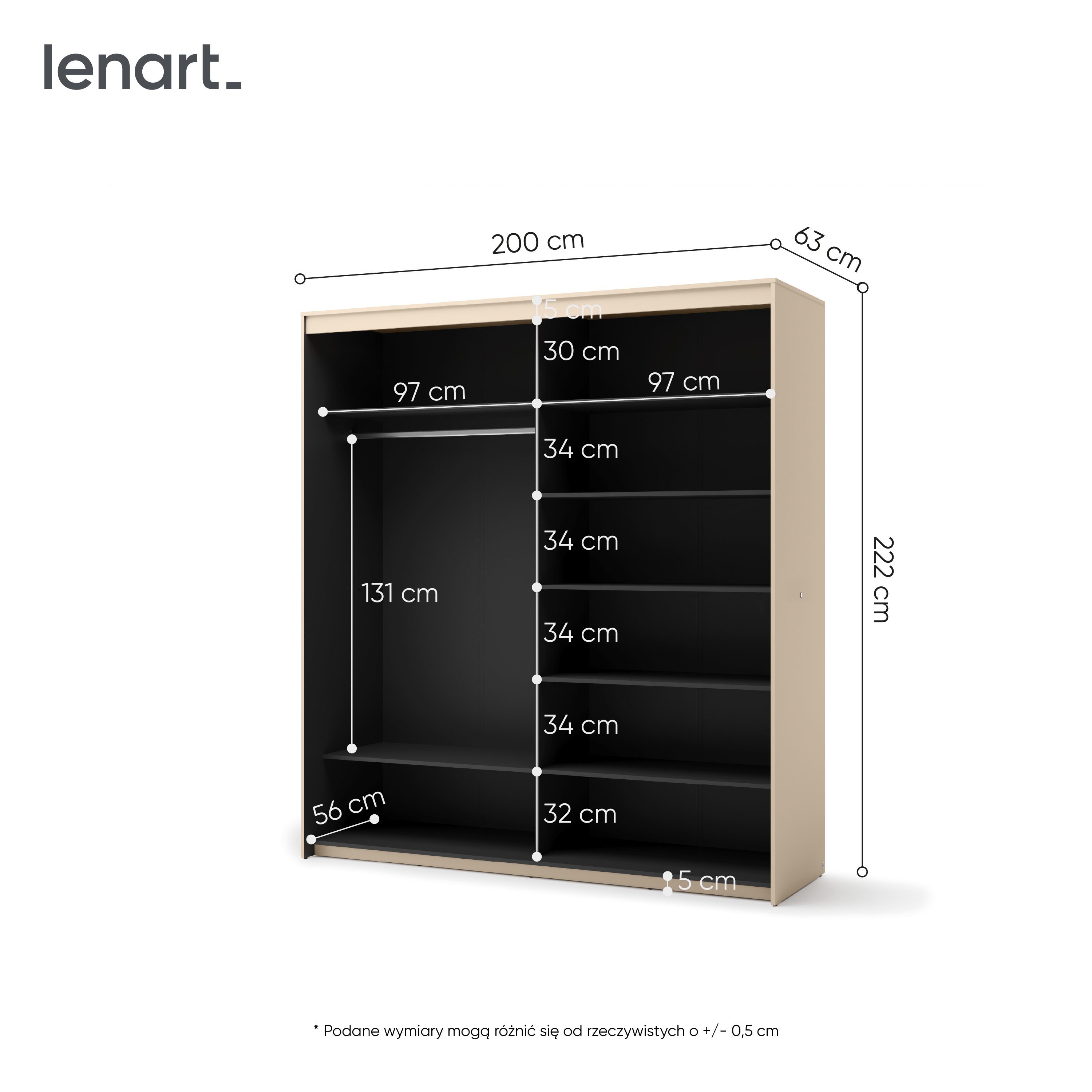 Lenart TREND BEDROOM Complete Slaapkamer set Met Verlichting – Zandbeige / Zwart - Afbeelding 11