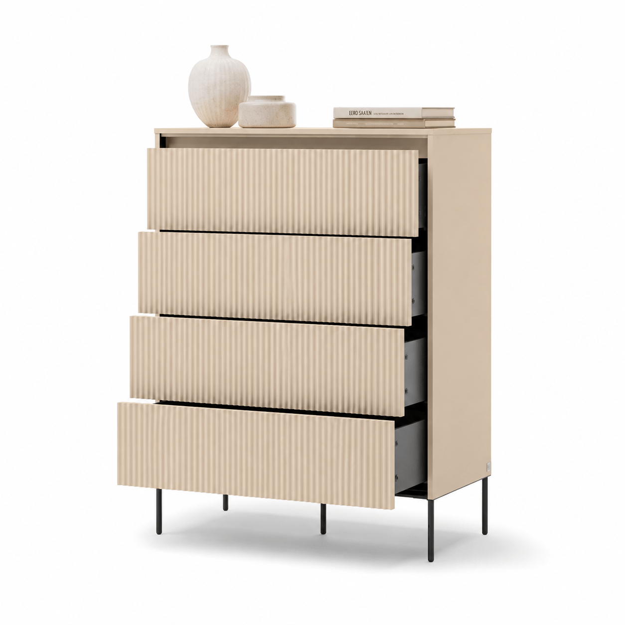 Lenart TREND BEDROOM ladekast 93 cm met verlichting zandbeige zwart