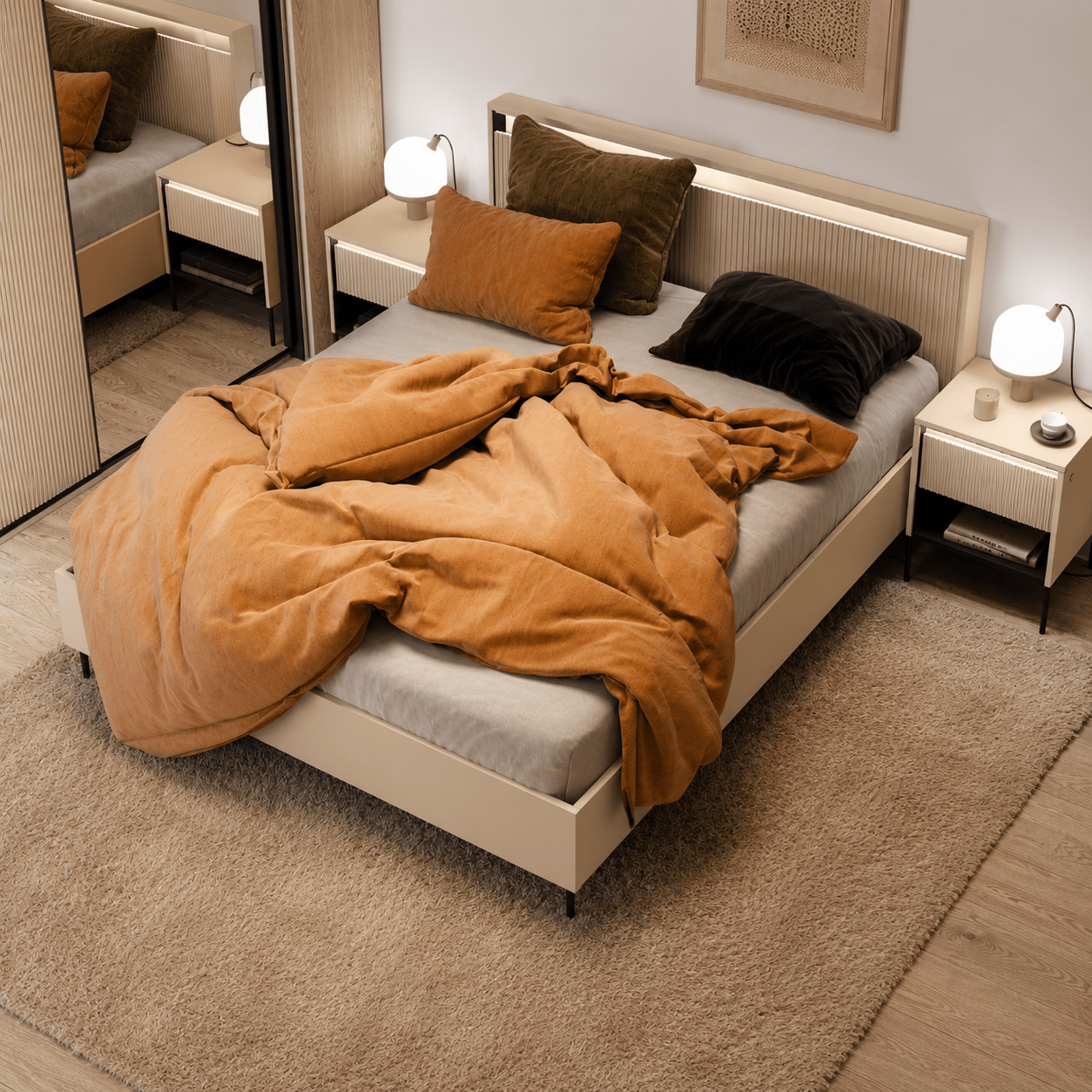 Lenart TREND BEDROOM opbergbed met nachtkastjes en verlichting