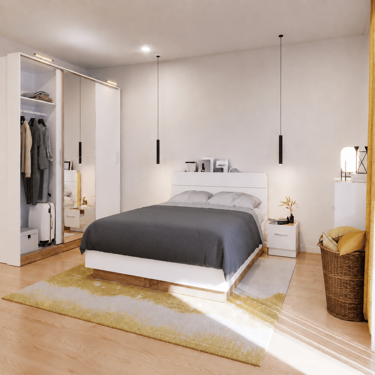 Lenart Dentro complete slaapkamer set in wit met Stirling eiken