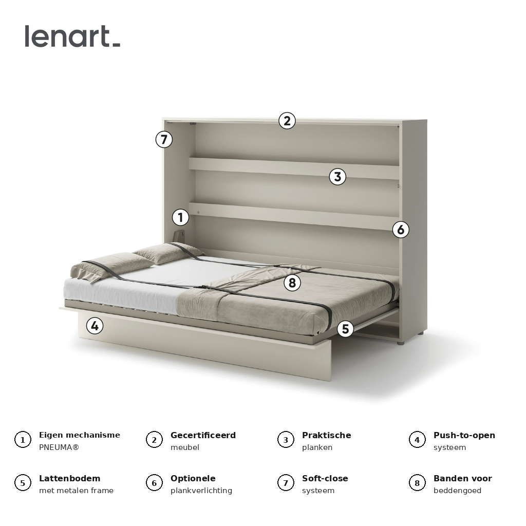 Lenart Bed Concept Horizontaal Opklapbed 140x200 - Cashmere - Afbeelding 4