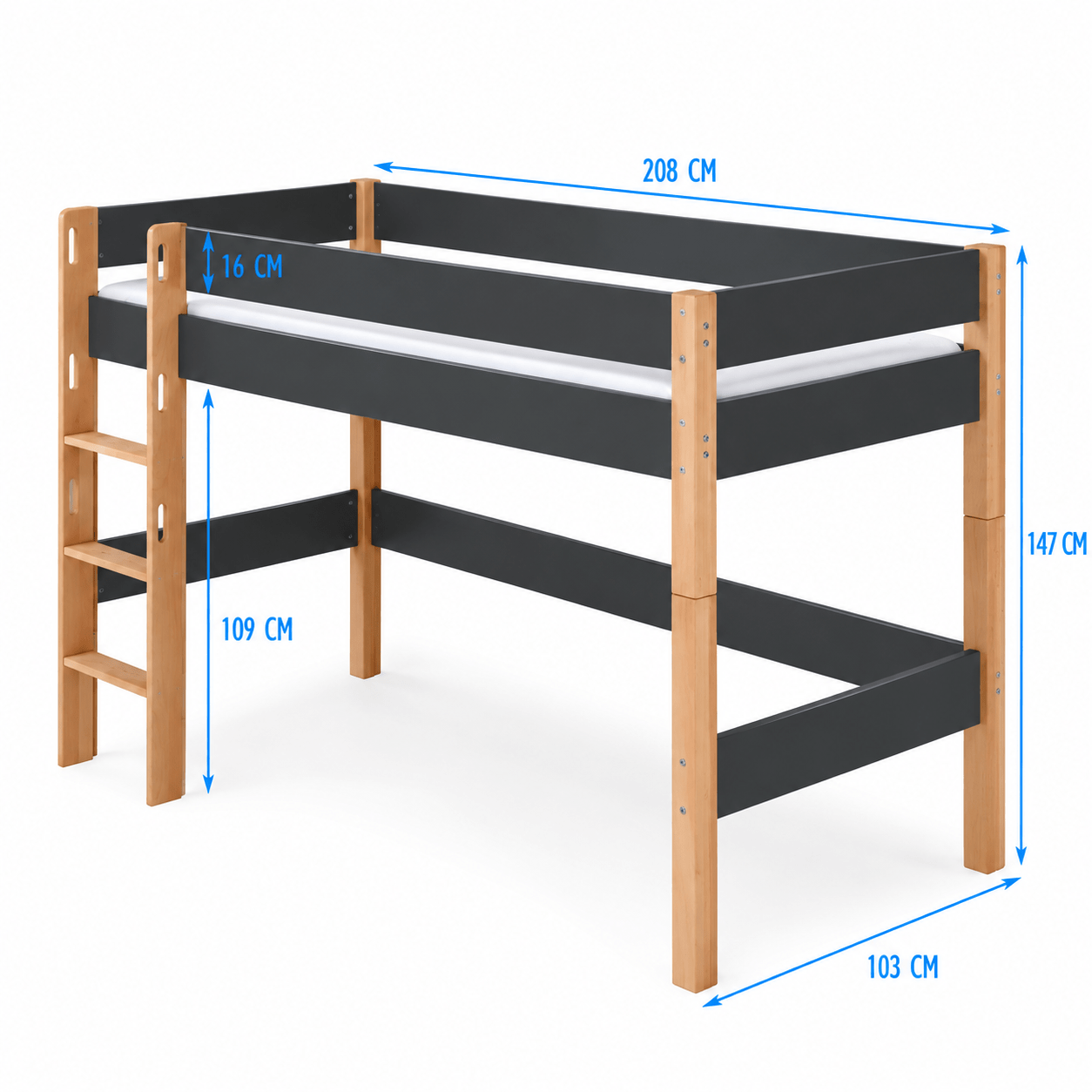 Infanskids Infanscolor Midislaper Complete Kinderkamer Set Antraciet/Beuken - Afbeelding 2
