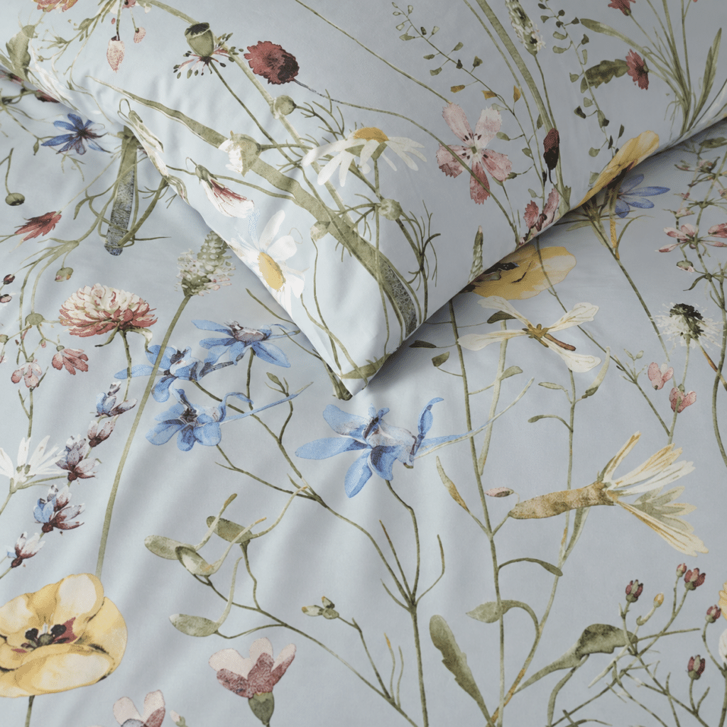 Detailfoto stof dekbedovertrek Bloom Blauw