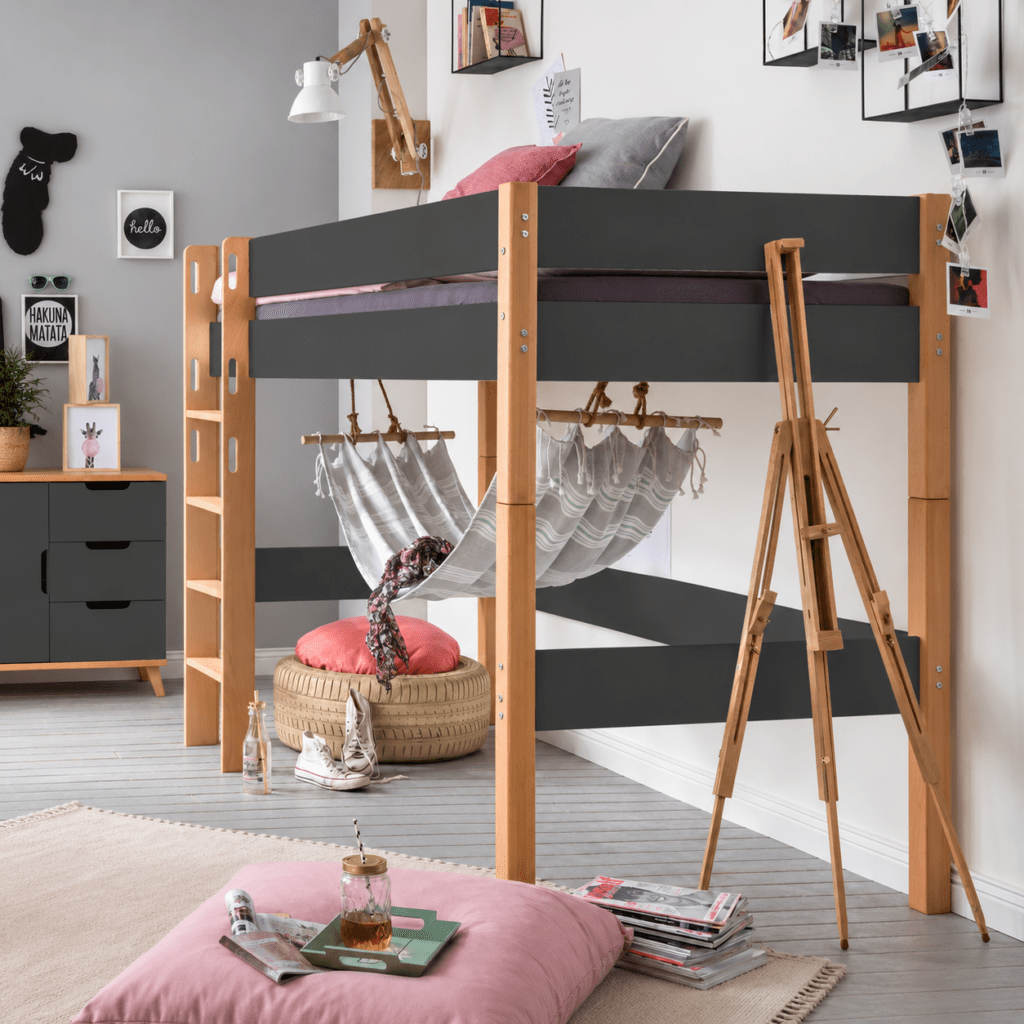 infanscolor midislaper complete kinderkamer set antraciet beuken met kledingkast en bureau