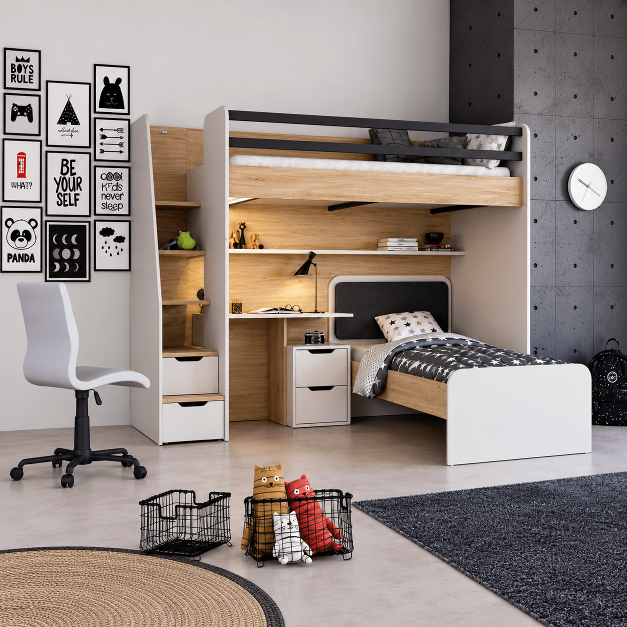 Almila New Options Complete Kinderkamer Set Hoekstapelbed met Bureau Eiken/Beige