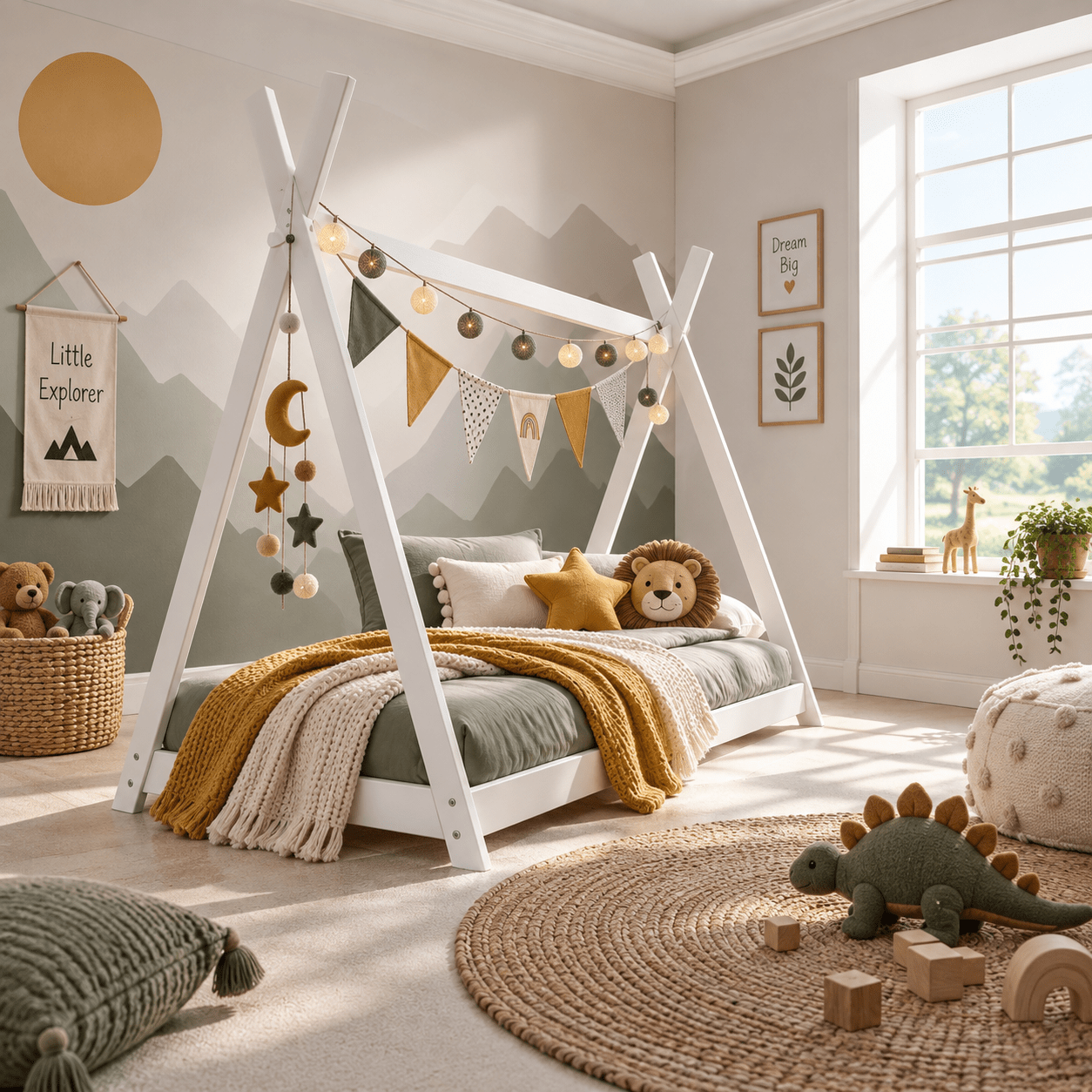 infanskids pino tipibed 90x200 wit van beukenhout in kinderkamer