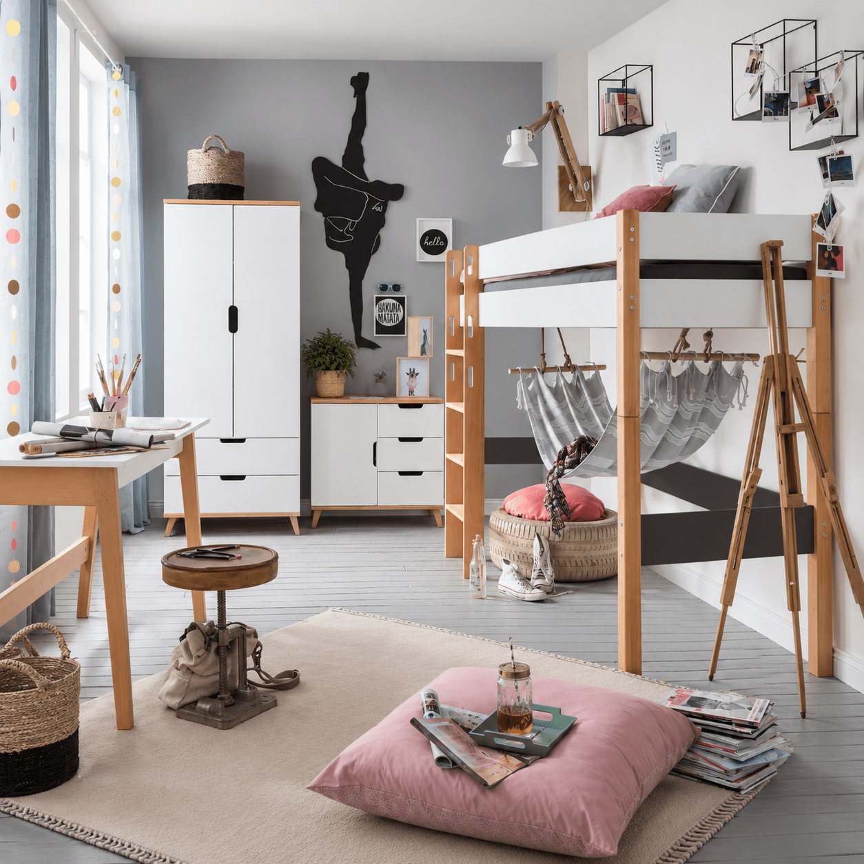 infanscolor midislaper complete kinderkamer set wit beuken met kledingkast en bureau