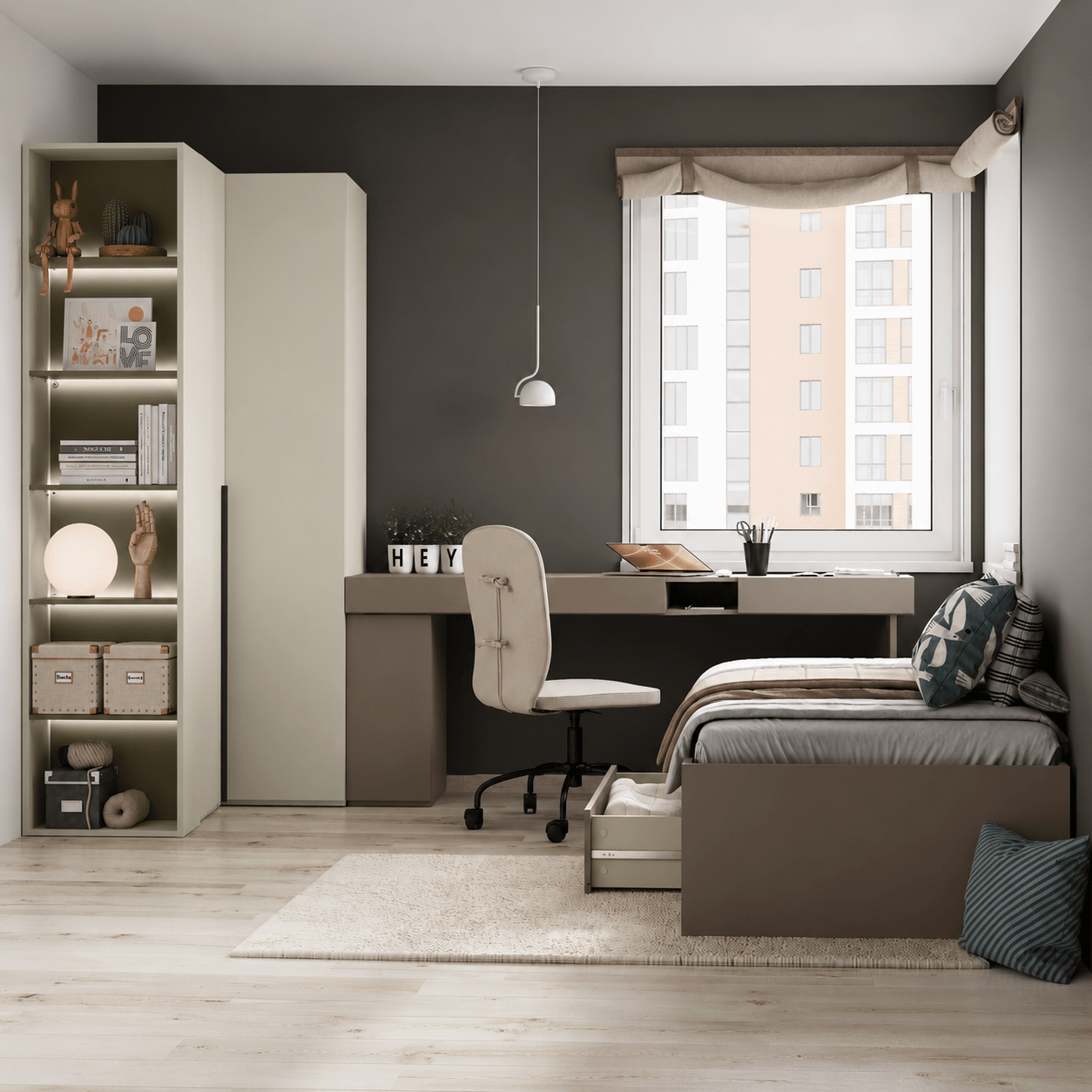 Lenart WOOW complete kinderkamer set in klei-grijs en champagne