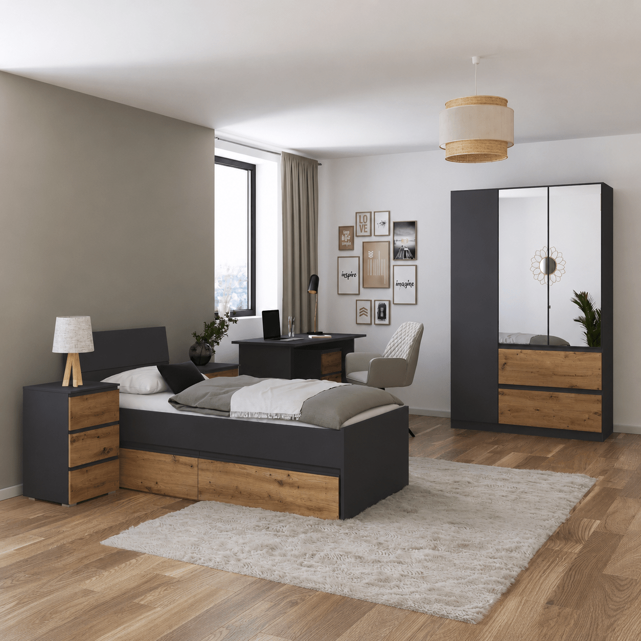 Rauch Joel complete kinderkamer set artisan grey met bed kledingkast en bureau