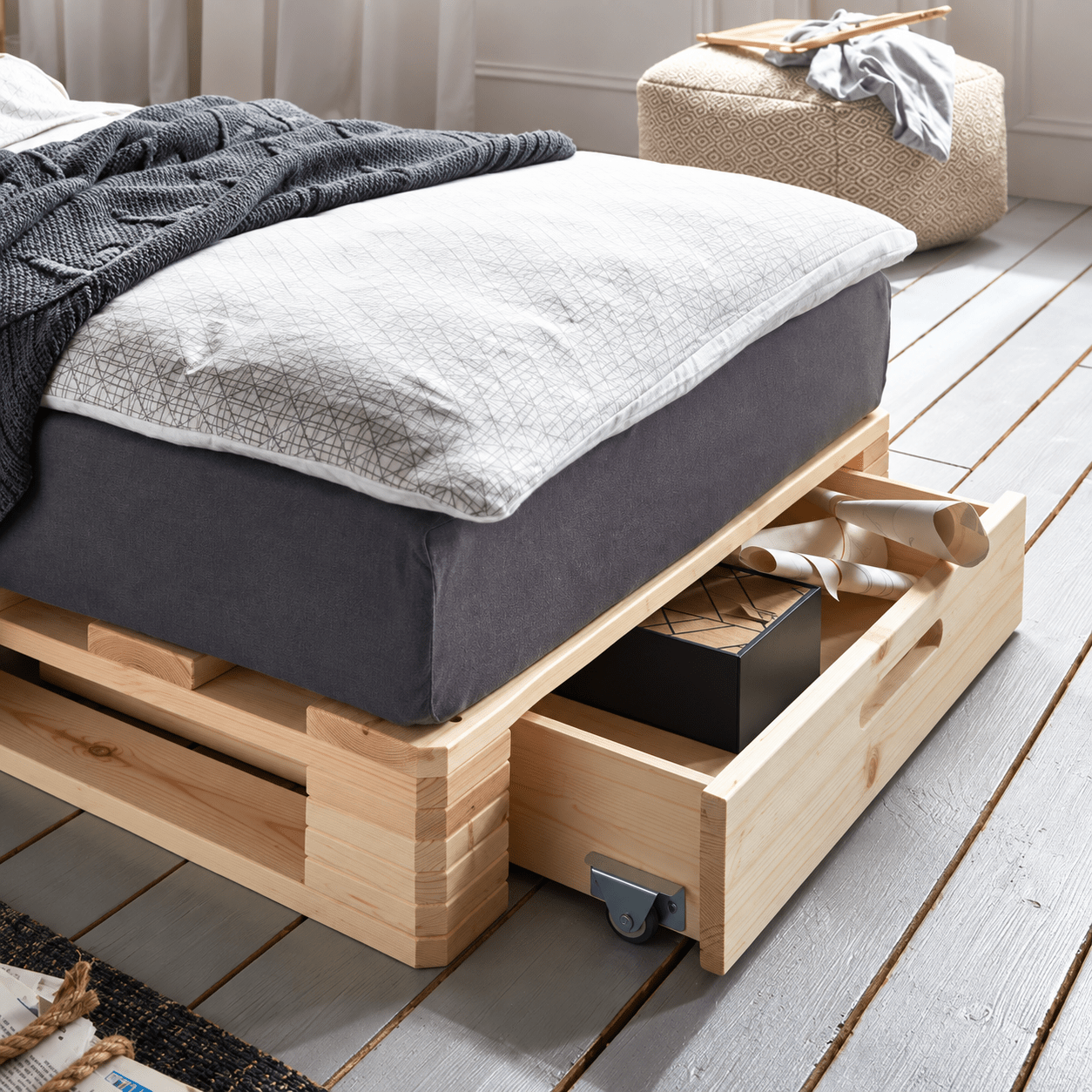 Infanskids Pallet 1-persoonsbed Naturel 90x200 cm met Opberglade - Afbeelding 2