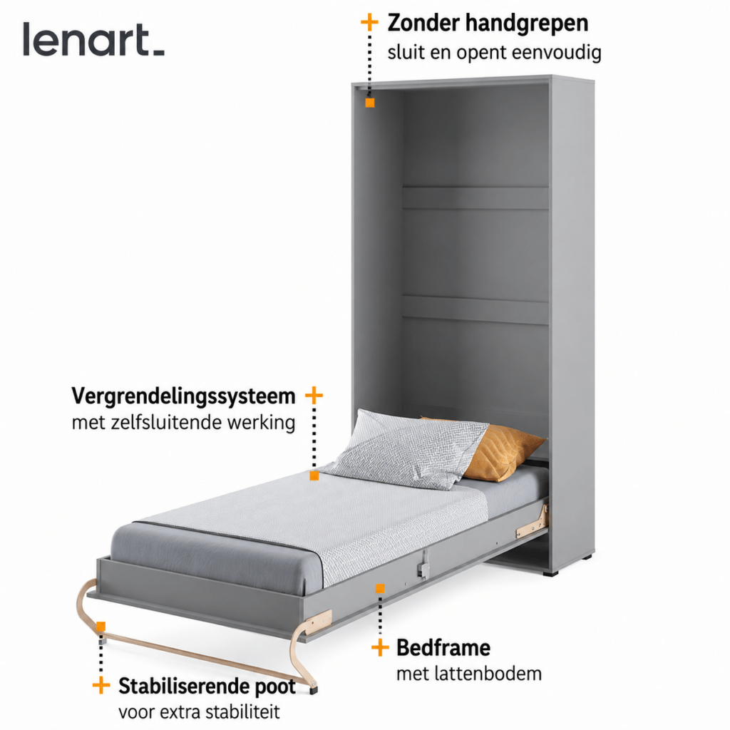Lenart CONCEPT PRO opklapbed grijs veiligheidsmechanisme en metalen handgreep