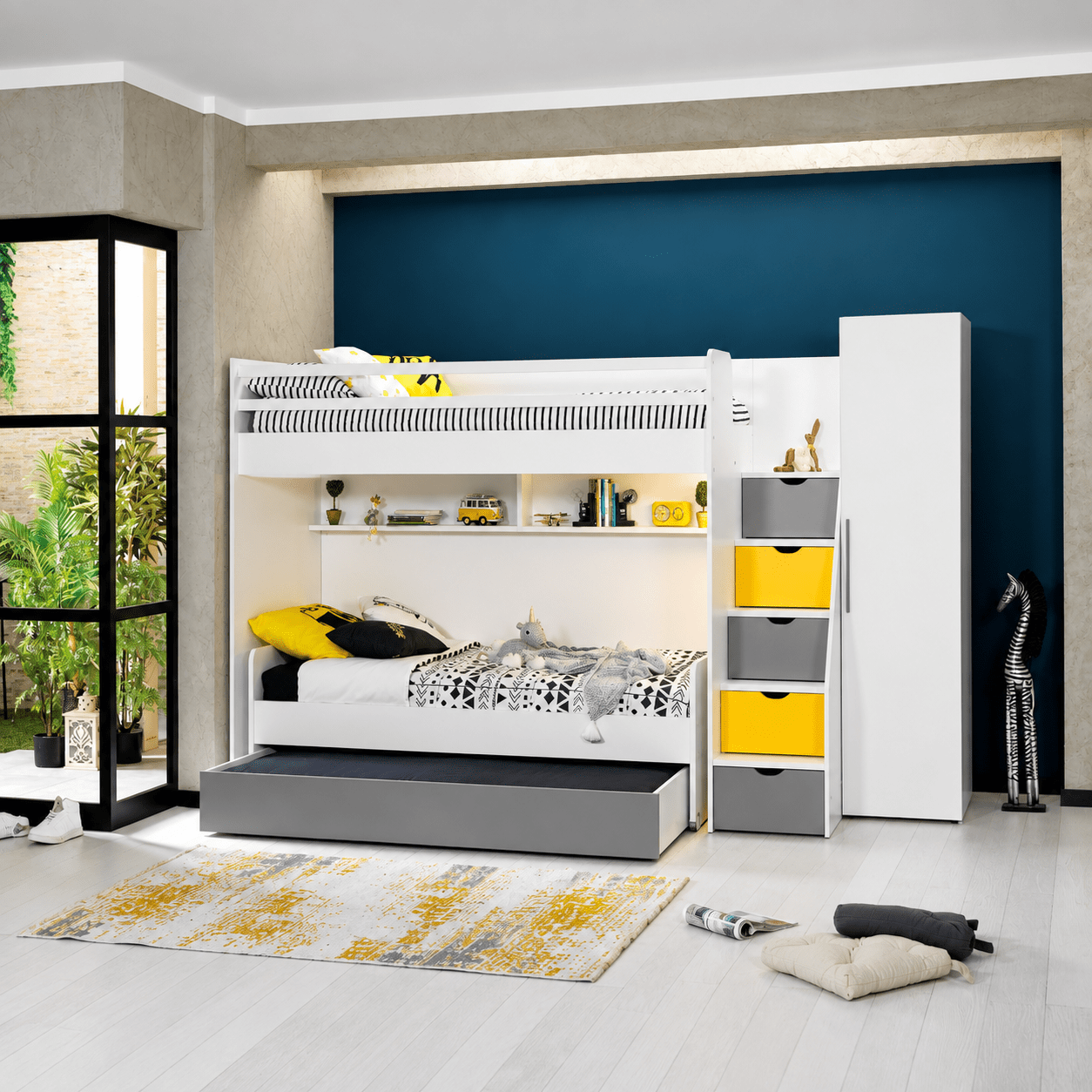 almila neo complete kinderkamer set stapelbed wit geel 257 cm