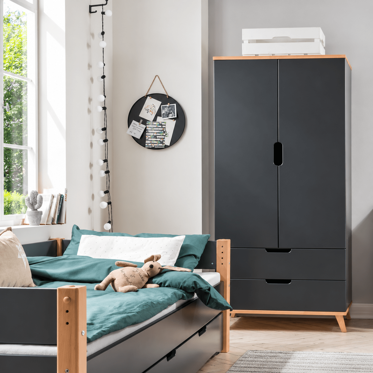 Infanskids Infanscolor 1-persoonsbed Complete Kinderkamer Set Antraciet/Beuken