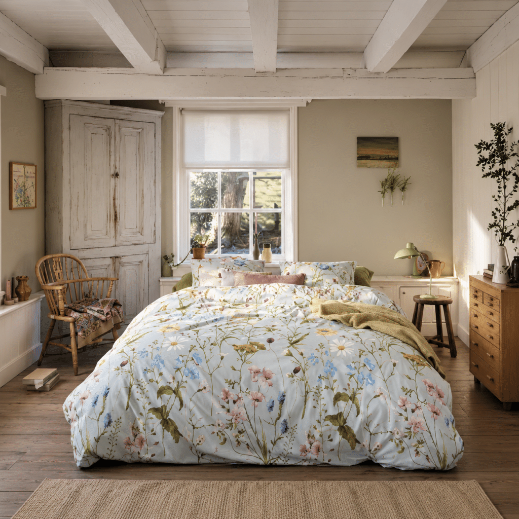 Dekbedovertrek Bloom Blauw op bed in slaapkamer