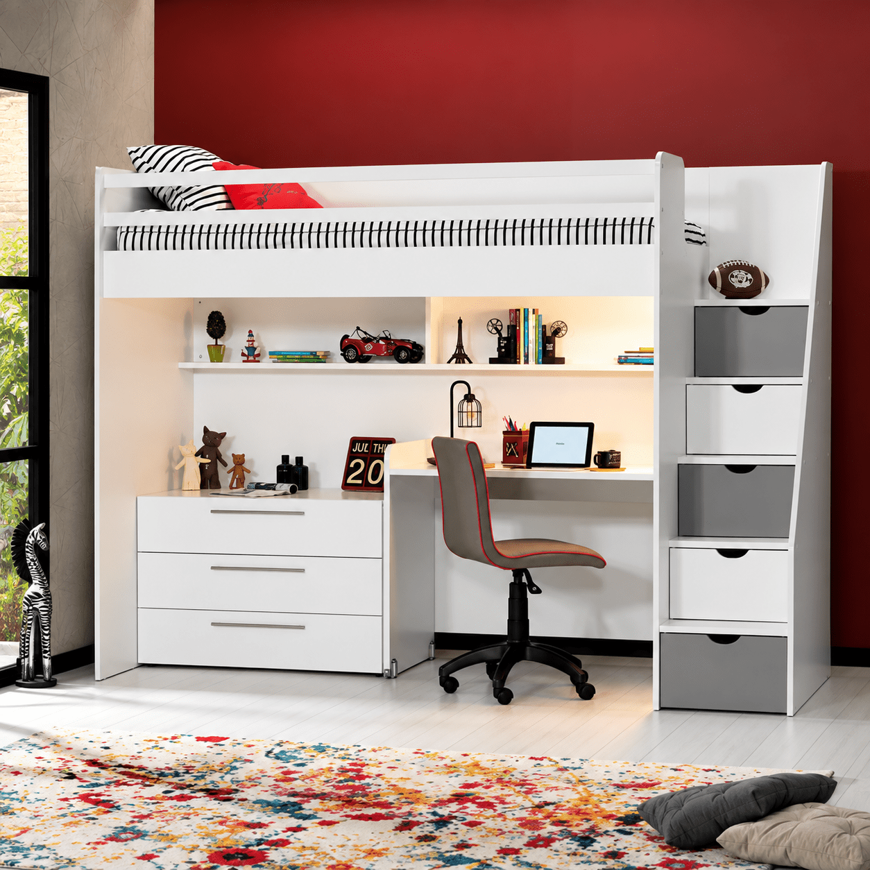 almila neo hoogslaper bureau 2 deurs kledingkast wit grijs 90x200 cm